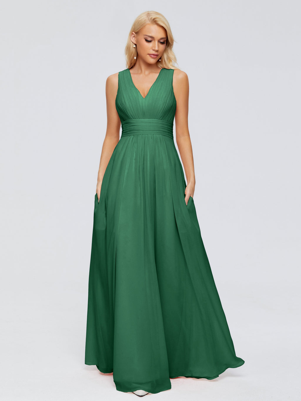 Juliana A-line V Neck Straps Chiffon Bridesmaid Dresses With Pockets