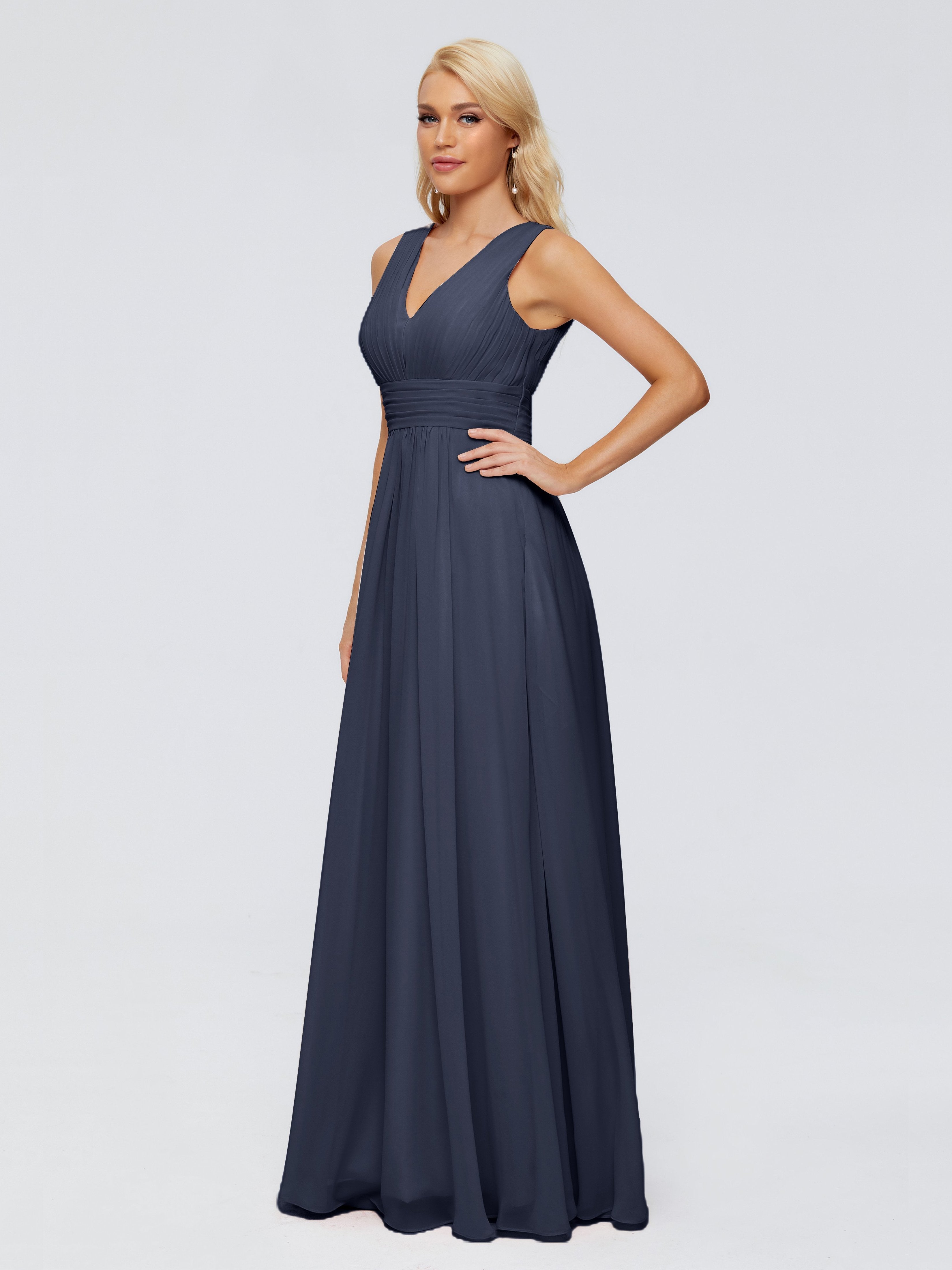 Juliana A-line V Neck Straps Chiffon Bridesmaid Dresses With Pockets