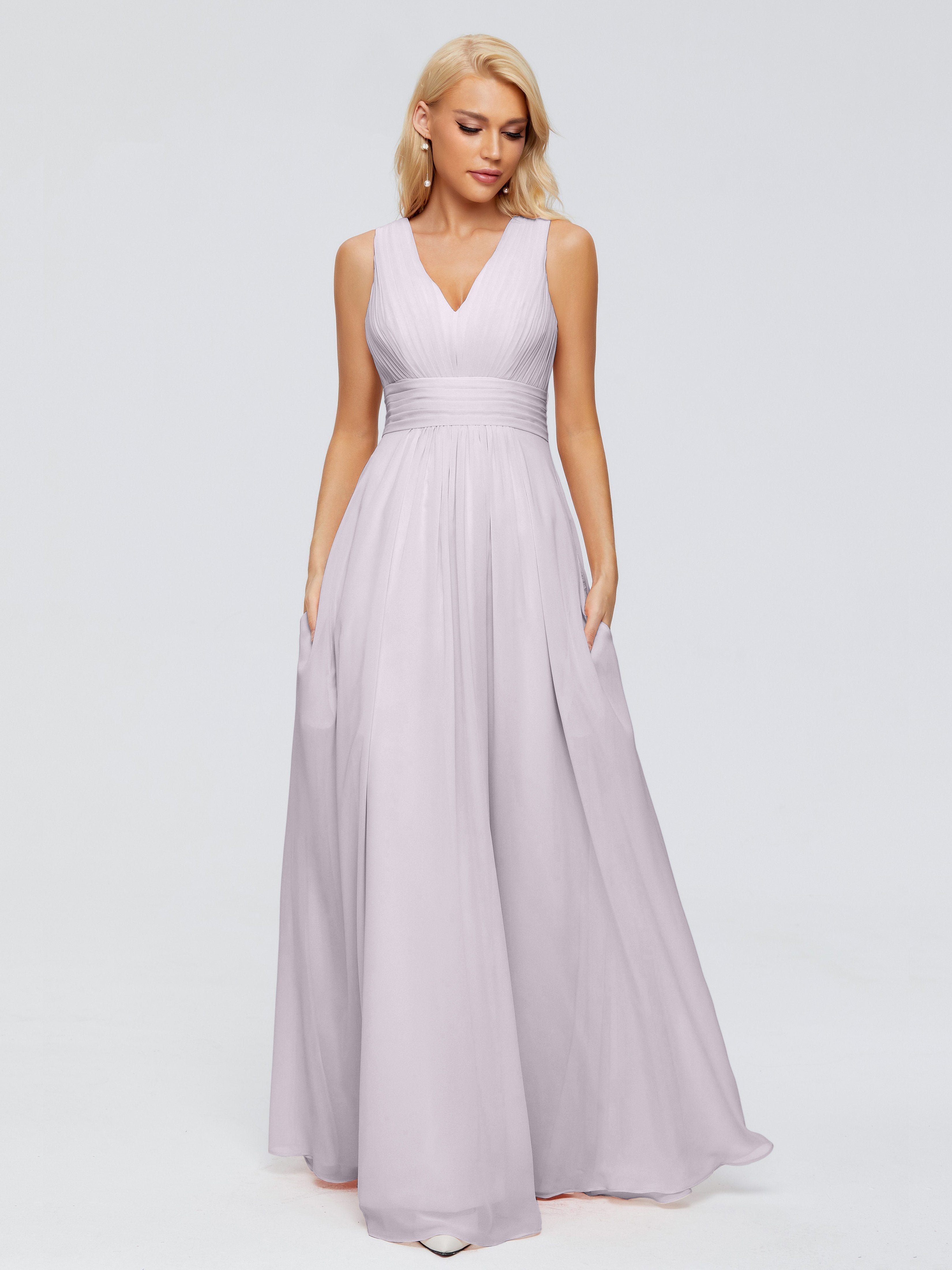 Juliana A-line V Neck Straps Chiffon Bridesmaid Dresses With Pockets