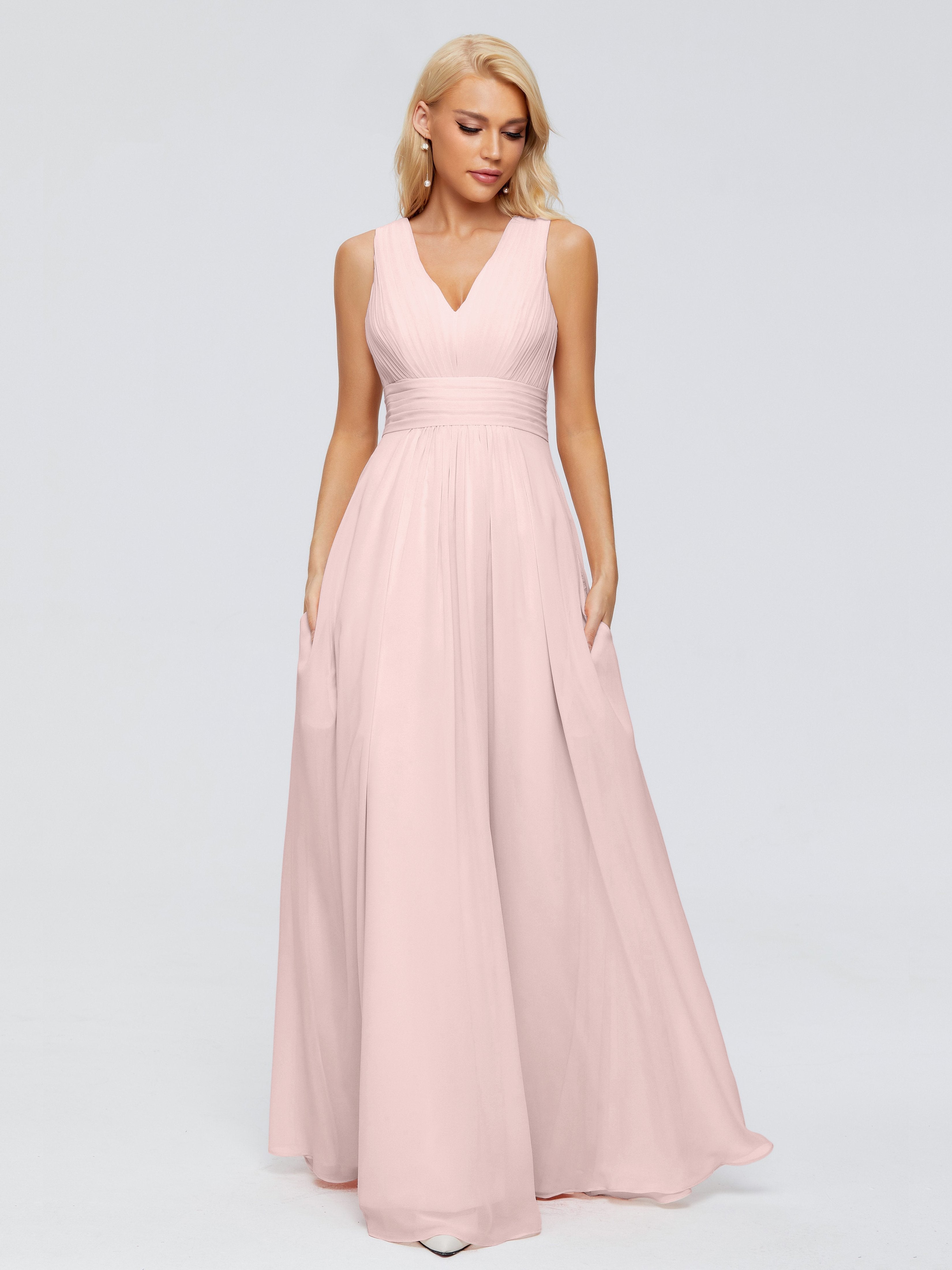 Juliana A-line V Neck Straps Chiffon Bridesmaid Dresses With Pockets