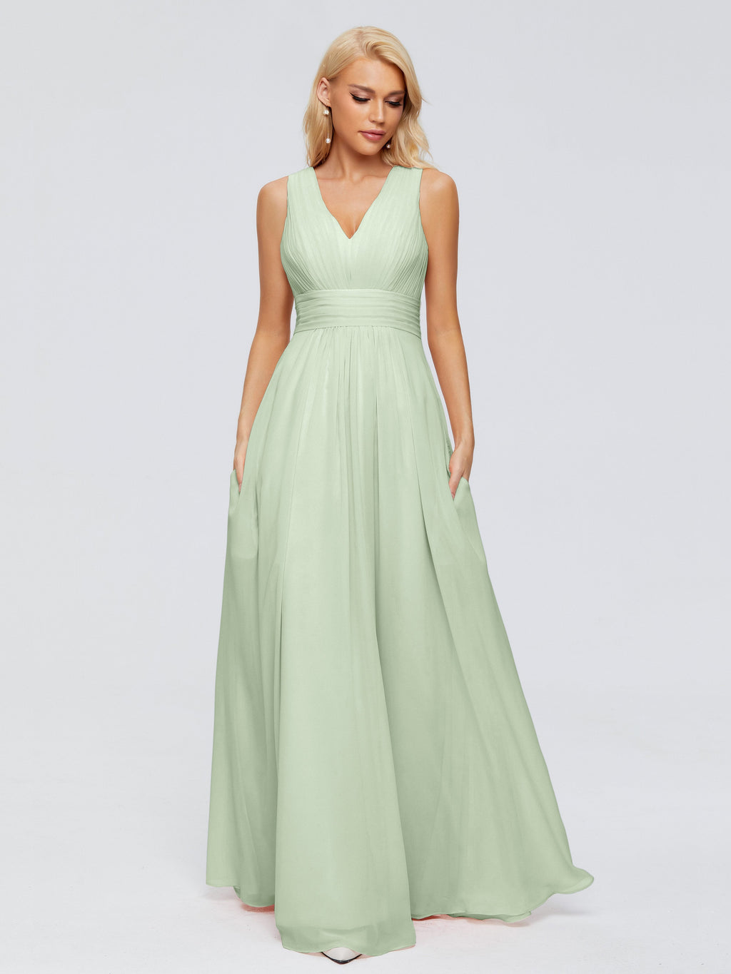 Juliana A-line V Neck Straps Chiffon Bridesmaid Dresses With Pockets