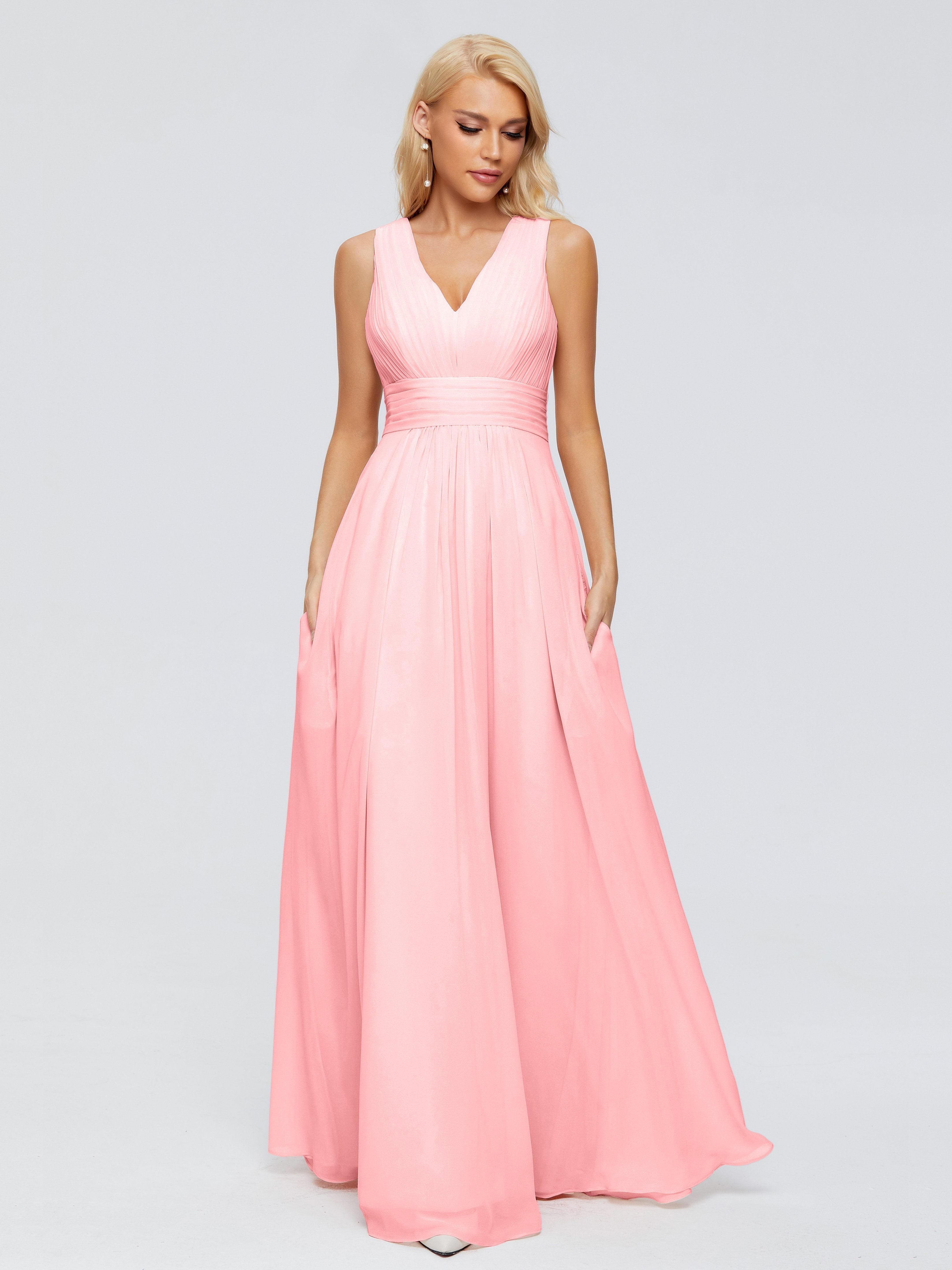 Juliana A-line V Neck Straps Chiffon Bridesmaid Dresses With Pockets