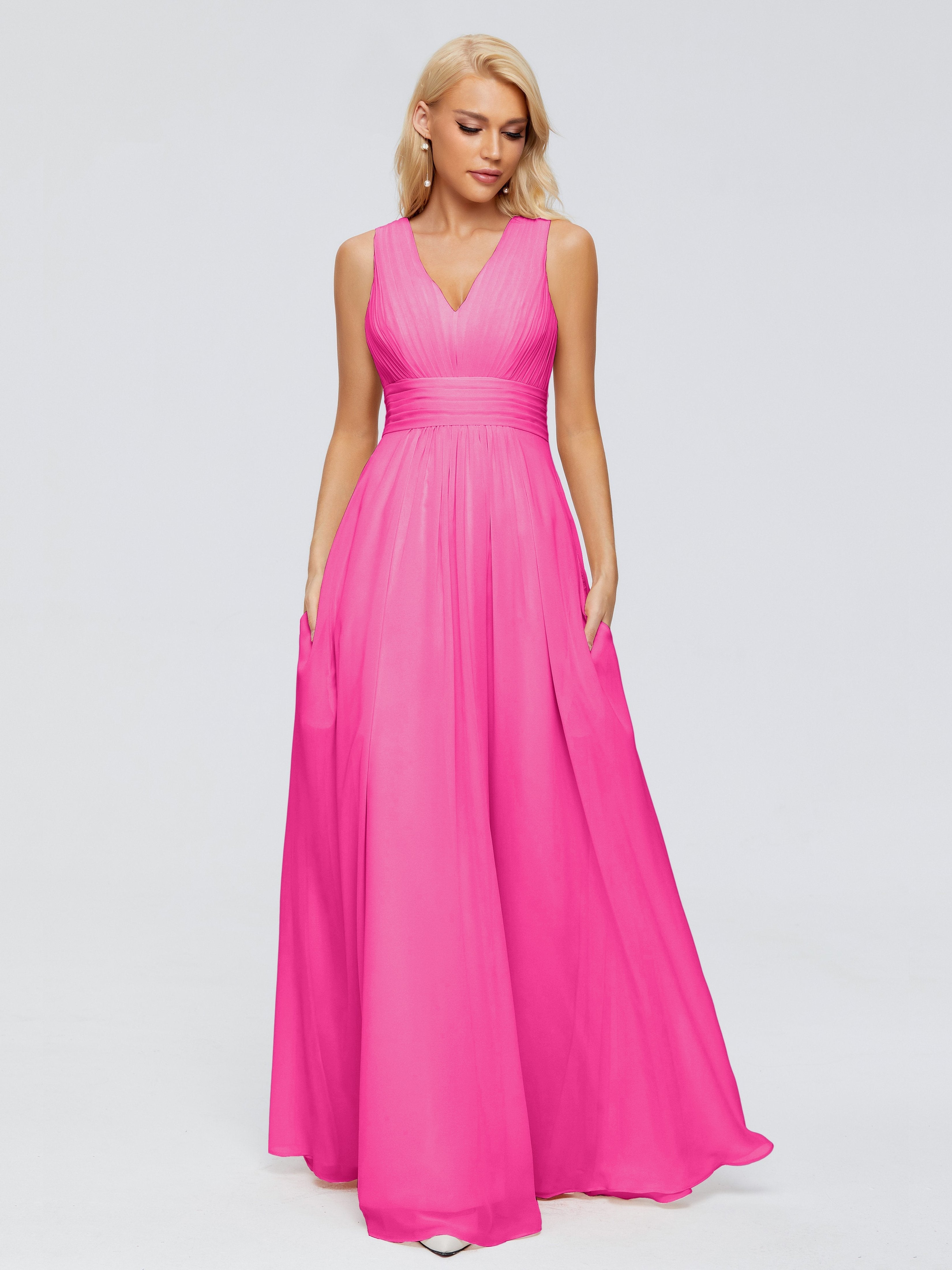 Juliana A-line V Neck Straps Chiffon Bridesmaid Dresses With Pockets