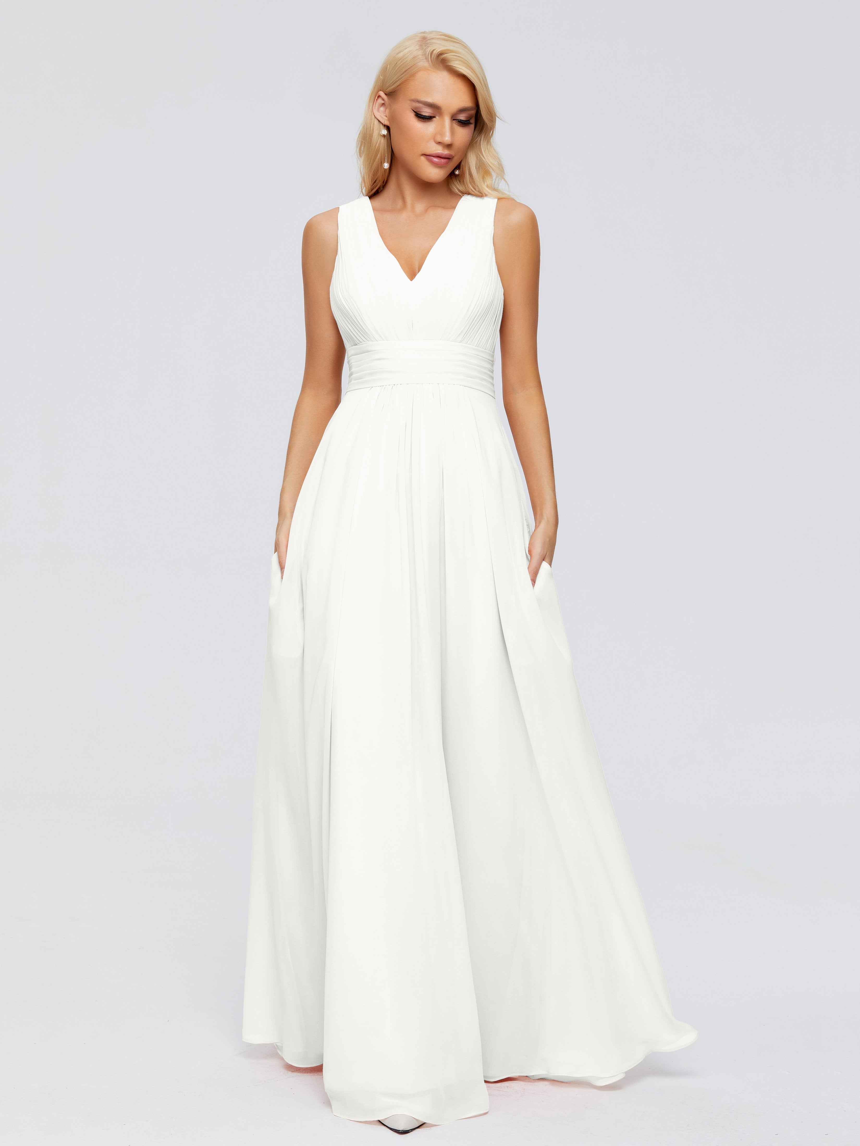 Juliana A-line V Neck Straps Chiffon Bridesmaid Dresses With Pockets