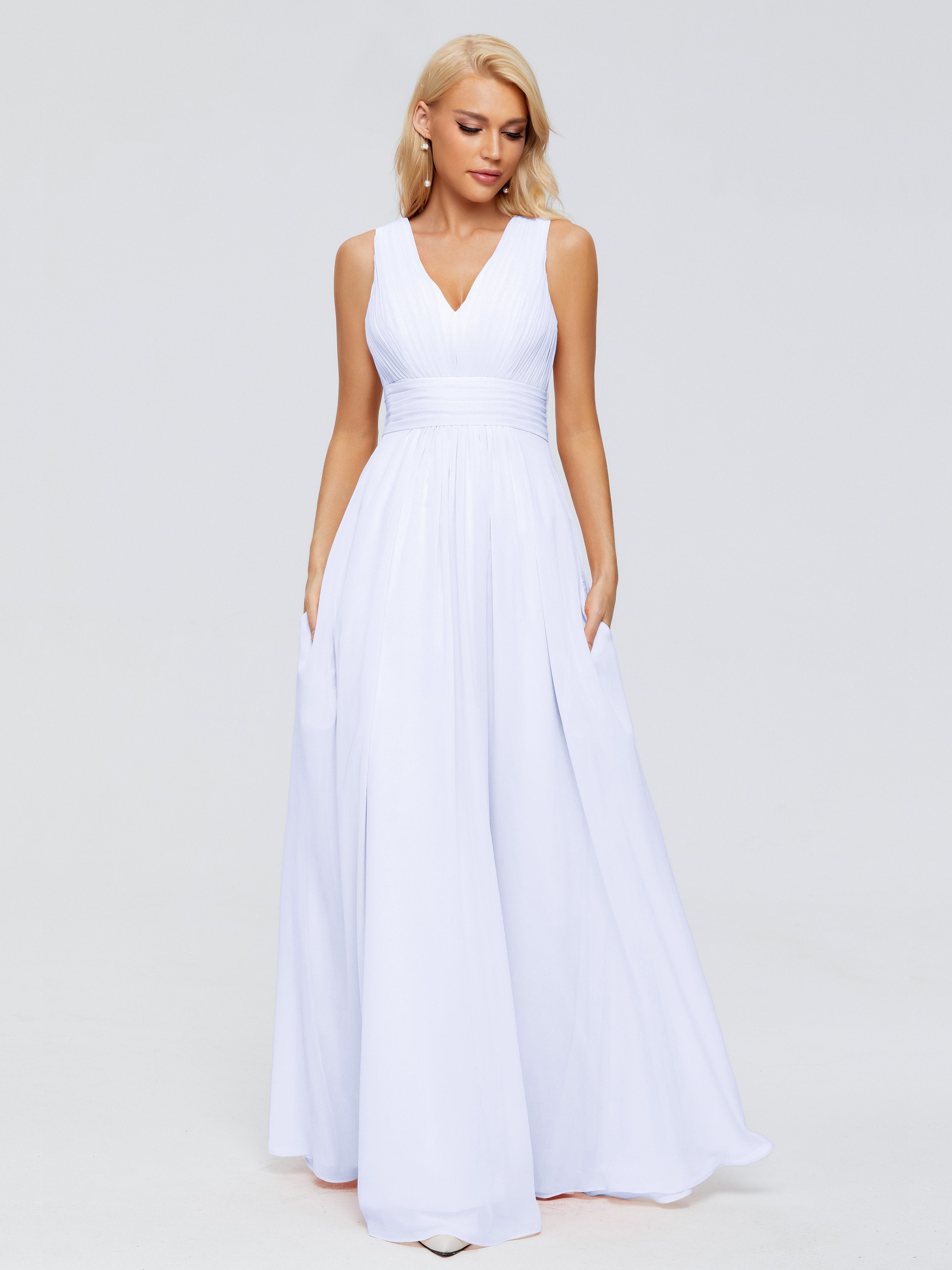 Juliana A-line V Neck Straps Chiffon Bridesmaid Dresses With Pockets