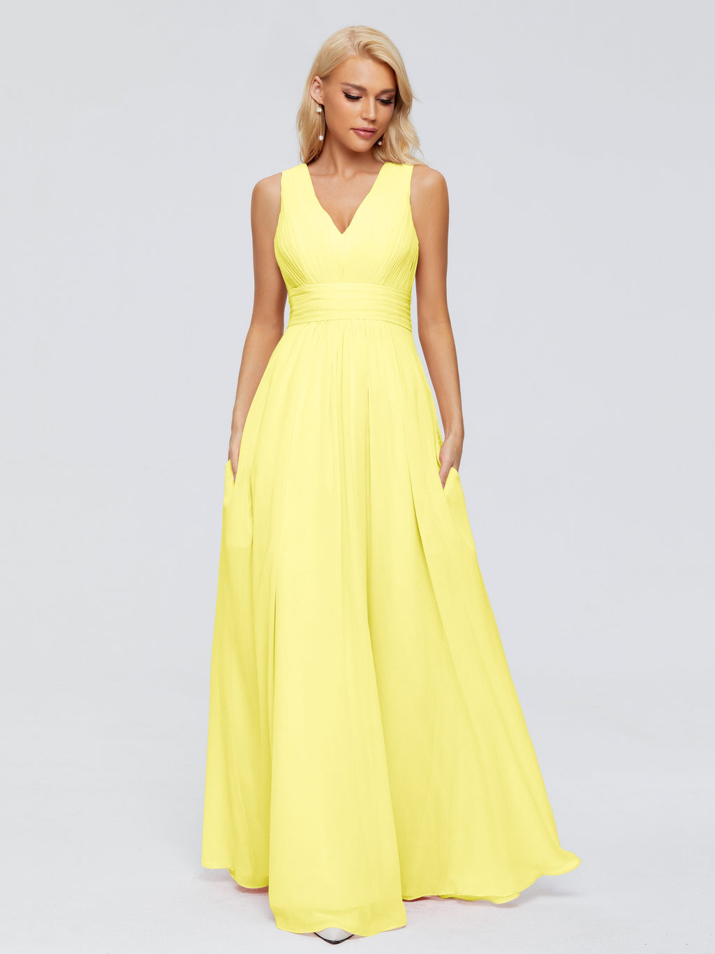 Juliana A-line V Neck Straps Chiffon Bridesmaid Dresses With Pockets