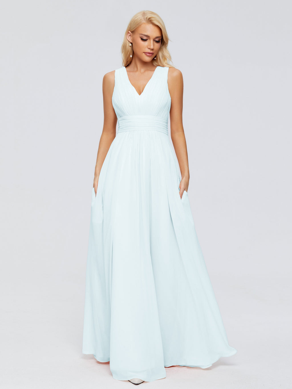 Juliana A-line V Neck Straps Chiffon Bridesmaid Dresses With Pockets