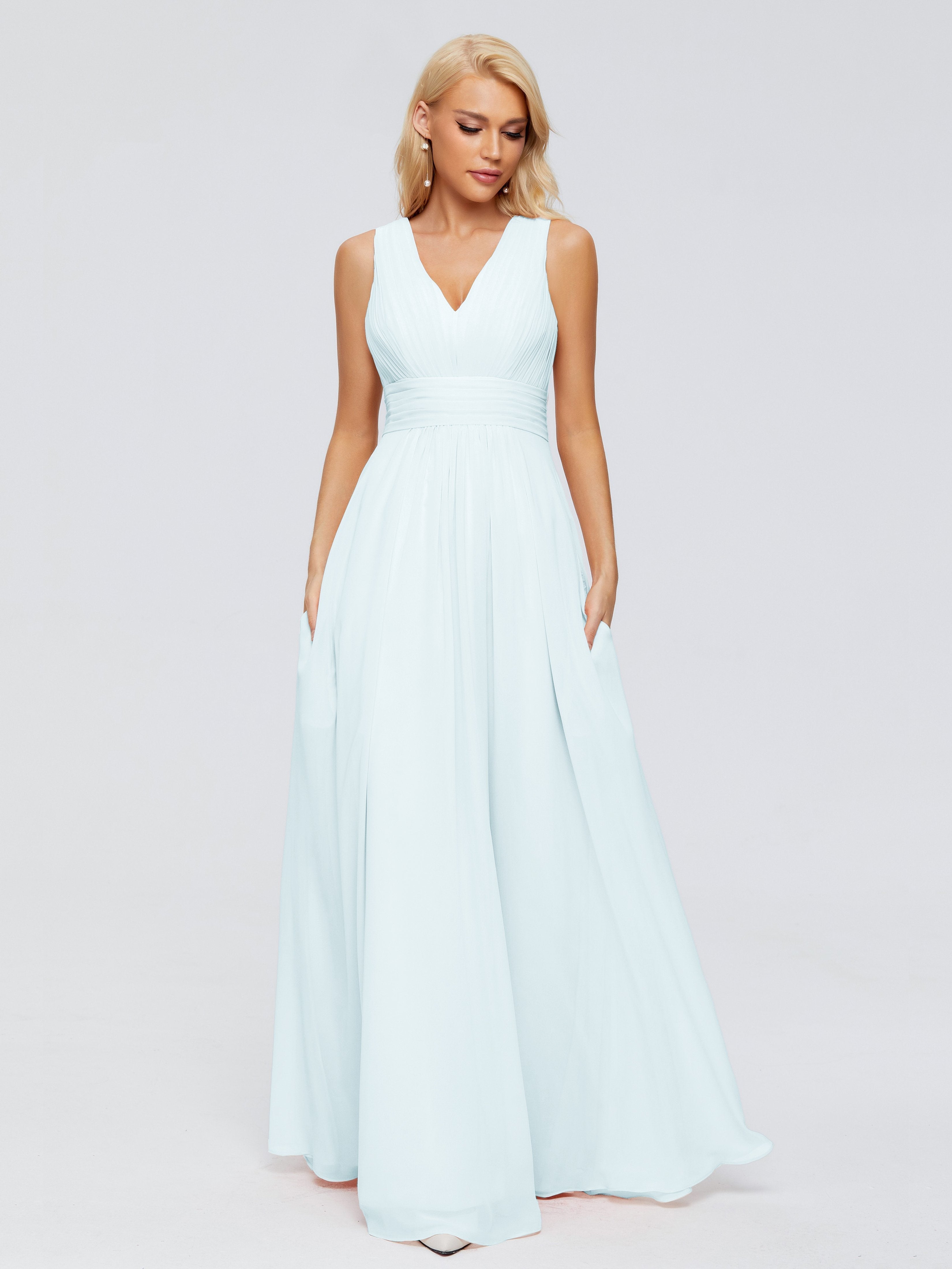Juliana A-line V Neck Straps Chiffon Bridesmaid Dresses With Pockets