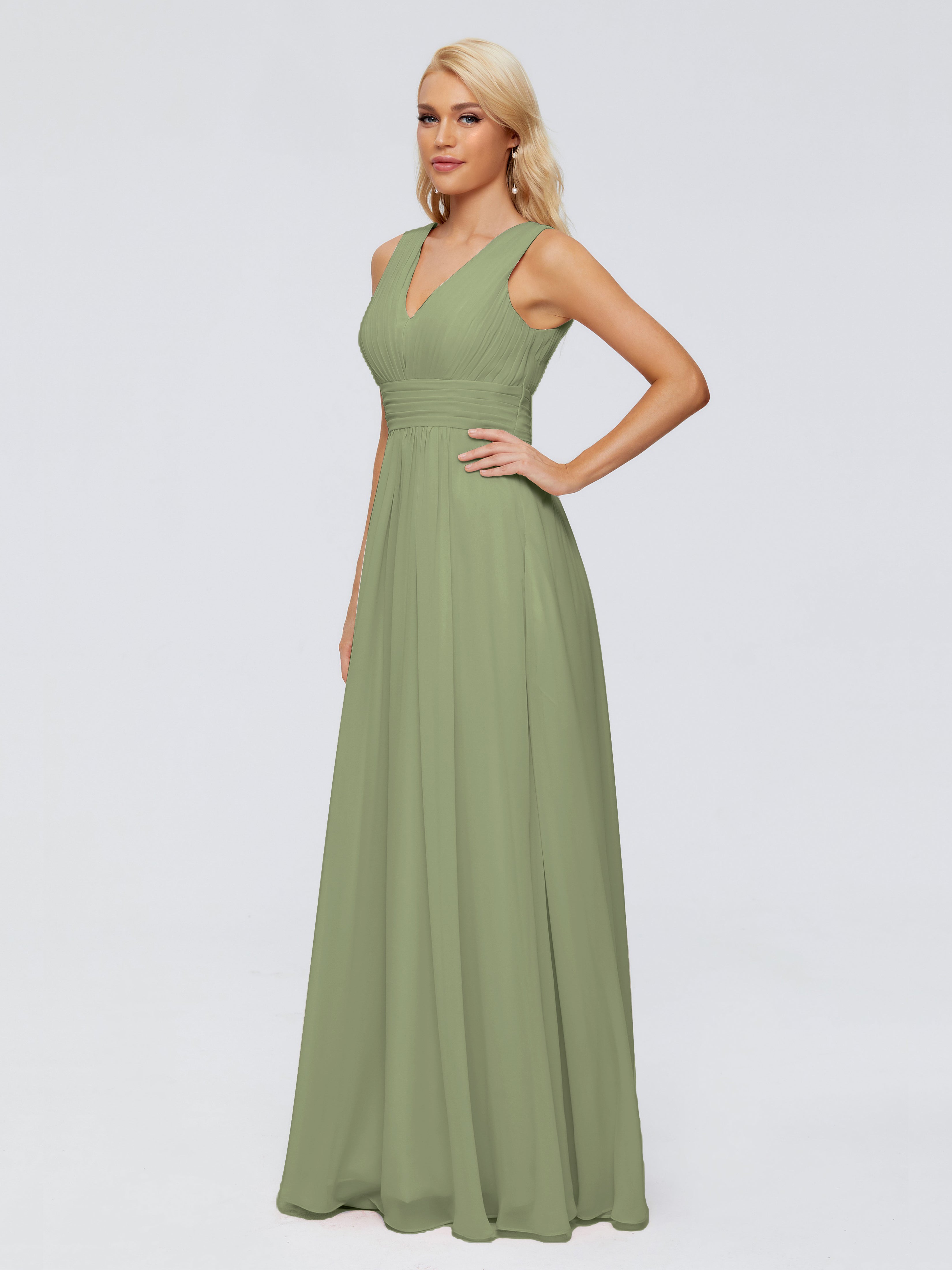 Juliana A-line V Neck Straps Chiffon Bridesmaid Dresses With Pockets