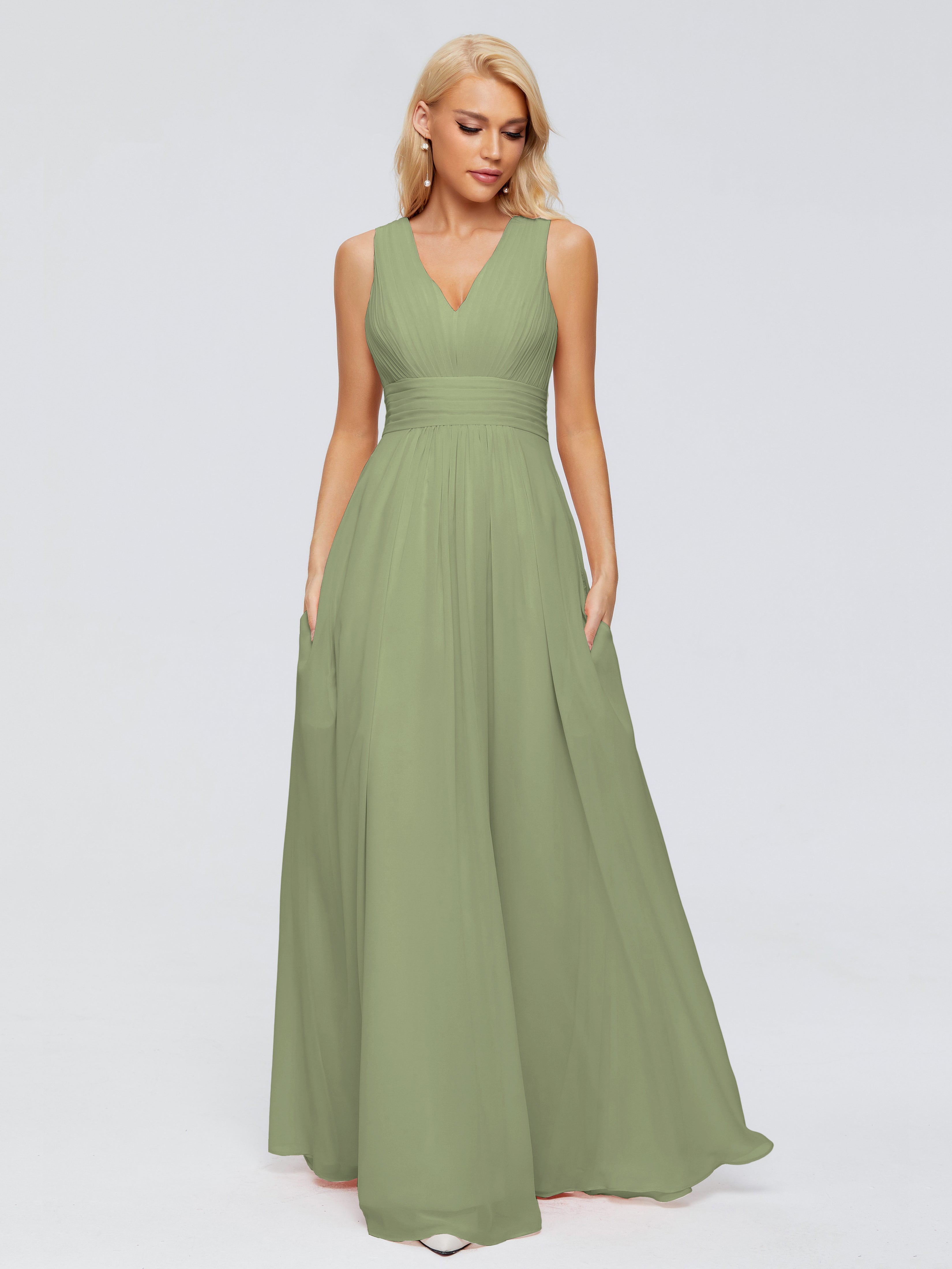 Juliana A-line V Neck Straps Chiffon Bridesmaid Dresses With Pockets