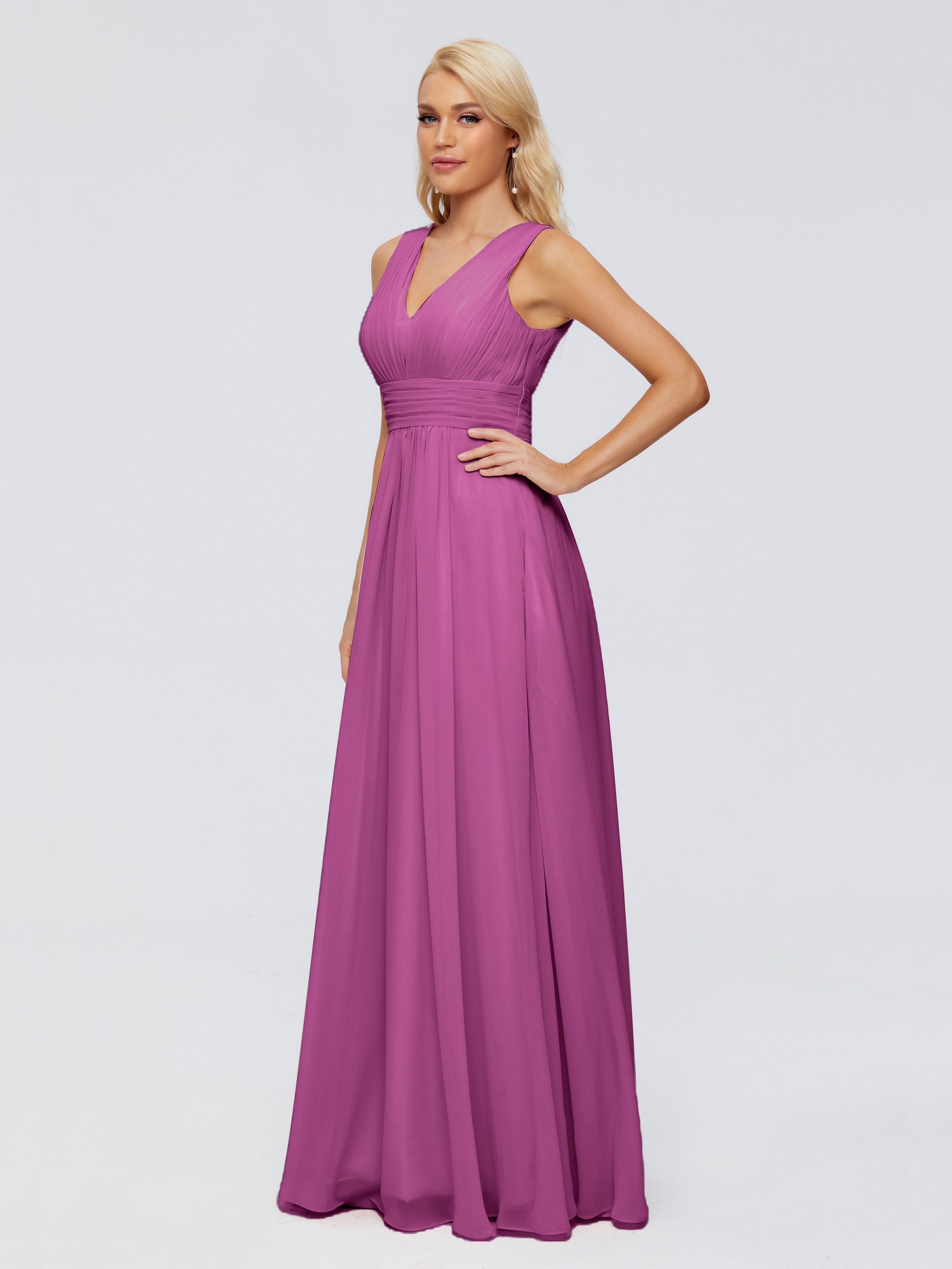 Juliana A-line V Neck Straps Chiffon Bridesmaid Dresses With Pockets