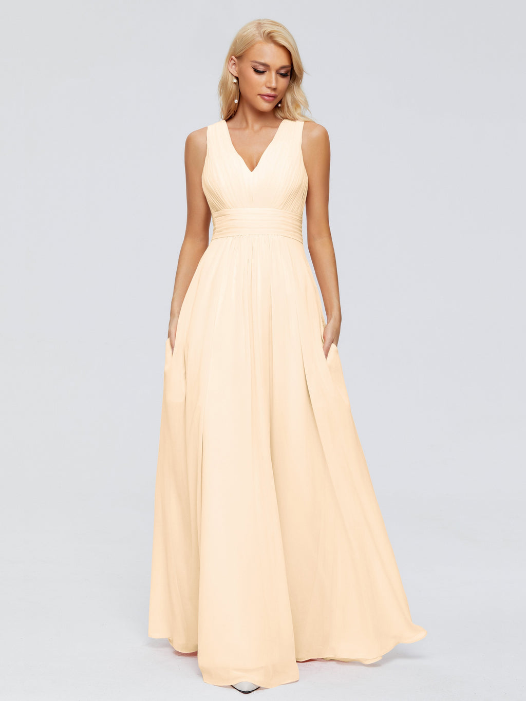 Juliana A-line V Neck Straps Chiffon Bridesmaid Dresses With Pockets