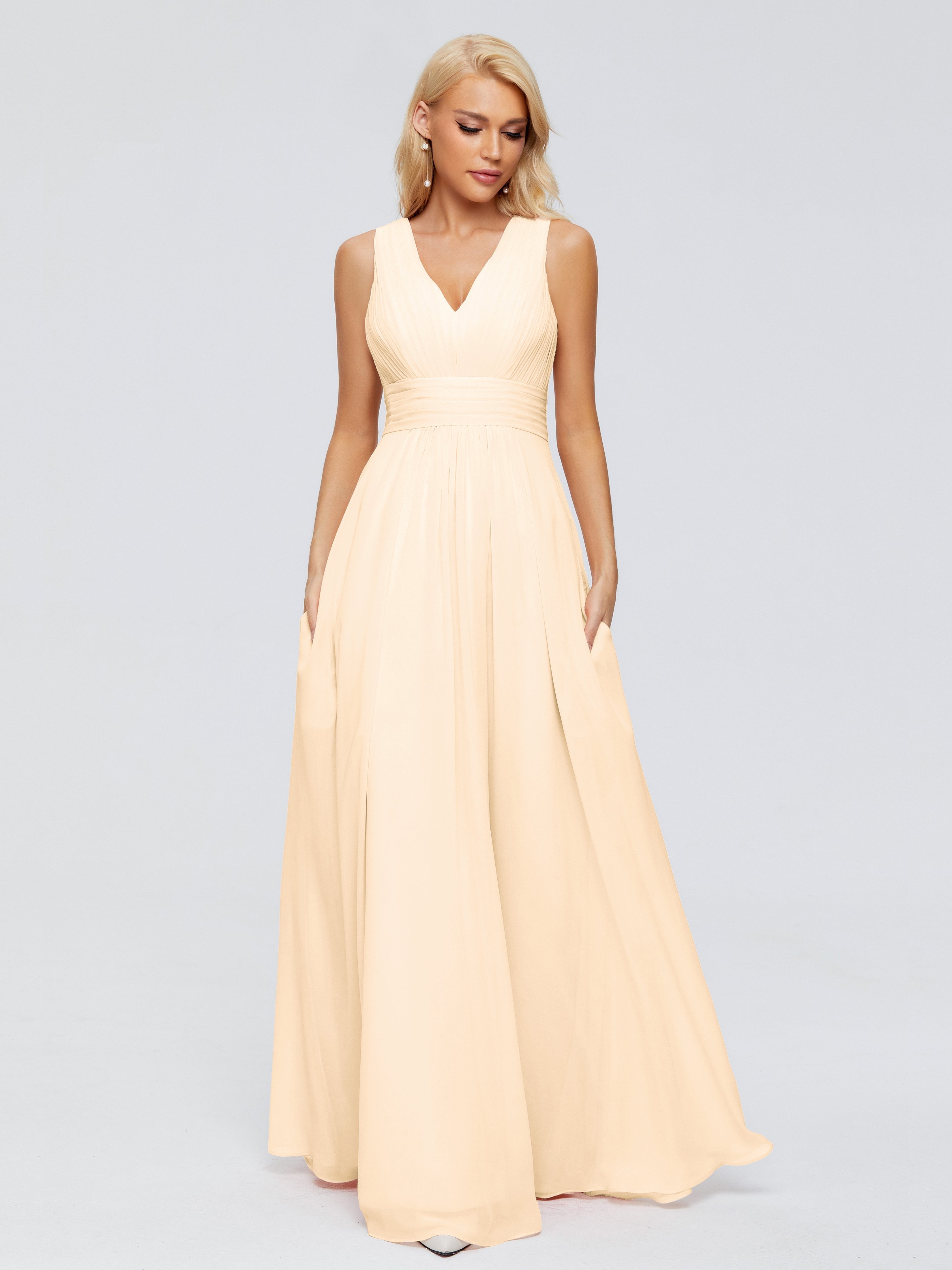 Juliana A-line V Neck Straps Chiffon Bridesmaid Dresses With Pockets