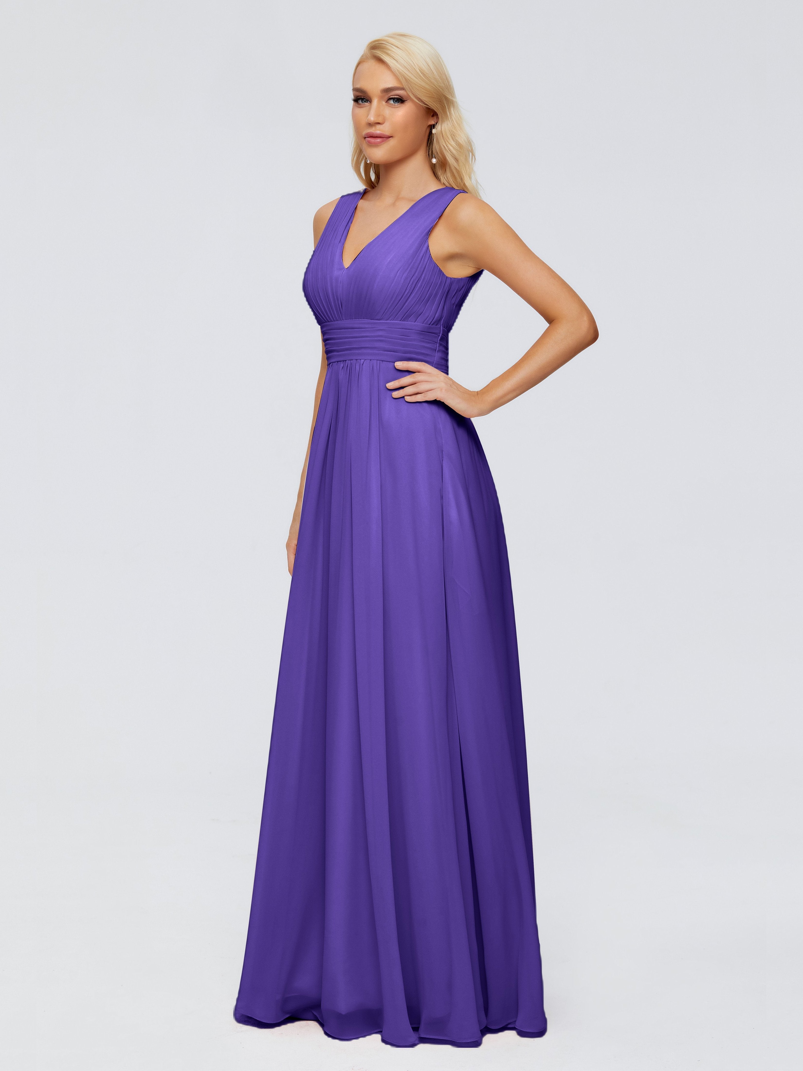 Juliana A-line V Neck Straps Chiffon Bridesmaid Dresses With Pockets