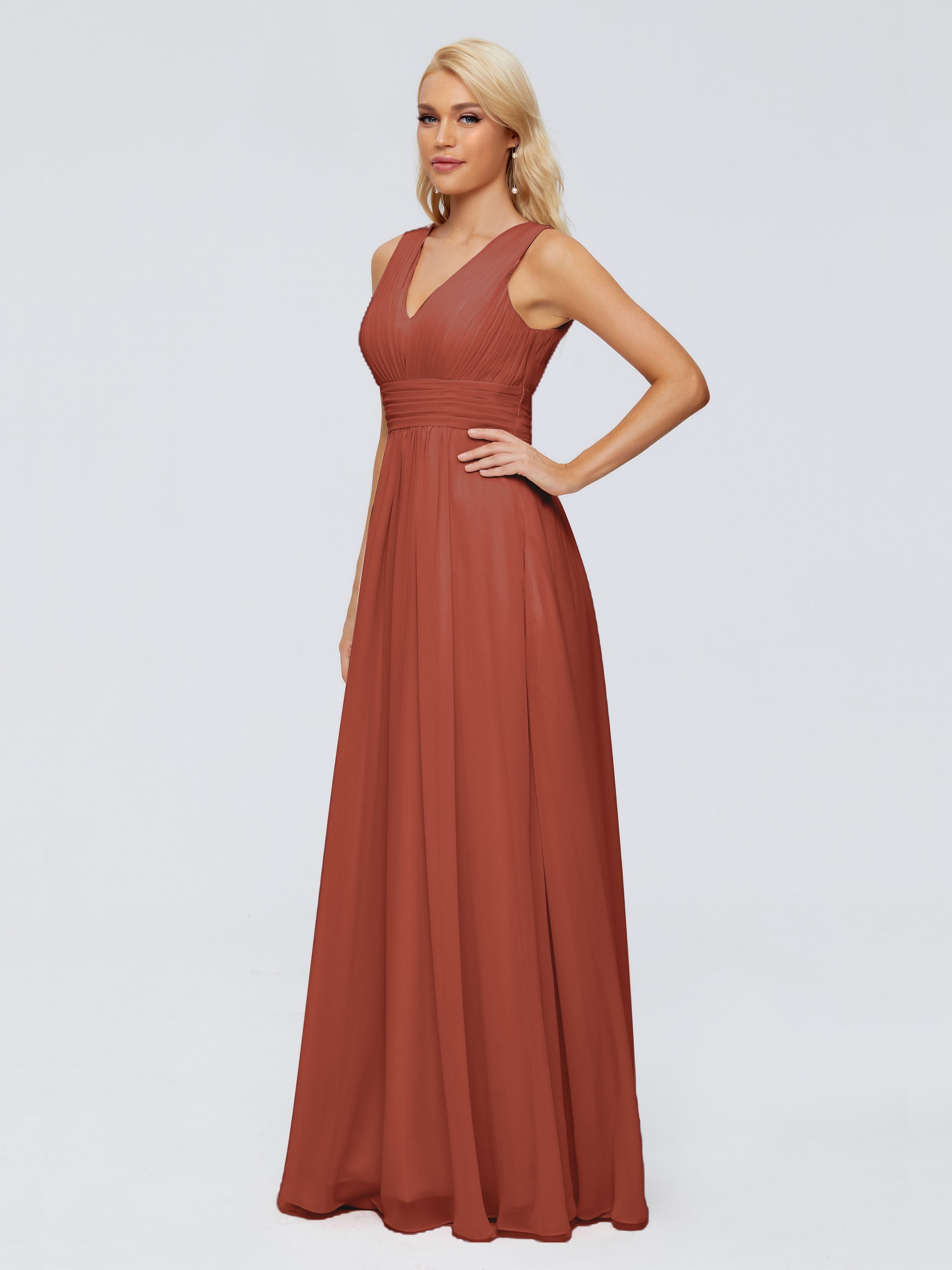 Juliana A-line V Neck Straps Chiffon Bridesmaid Dresses With Pockets