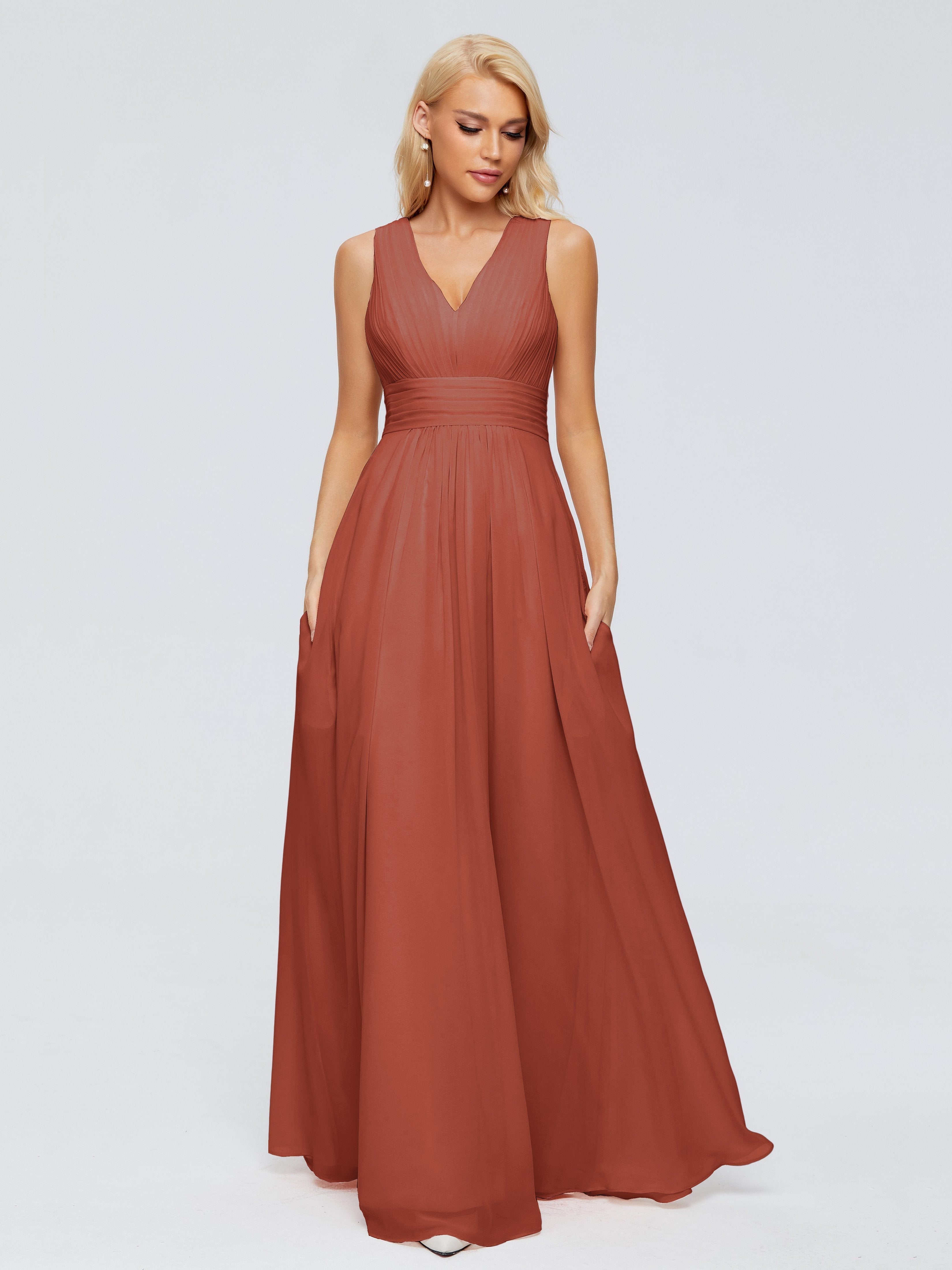 Juliana A-line V Neck Straps Chiffon Bridesmaid Dresses With Pockets