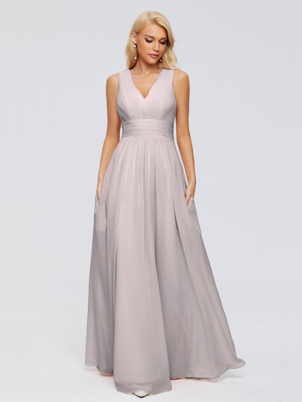 Juliana A-line V Neck Straps Chiffon Bridesmaid Dresses With Pockets