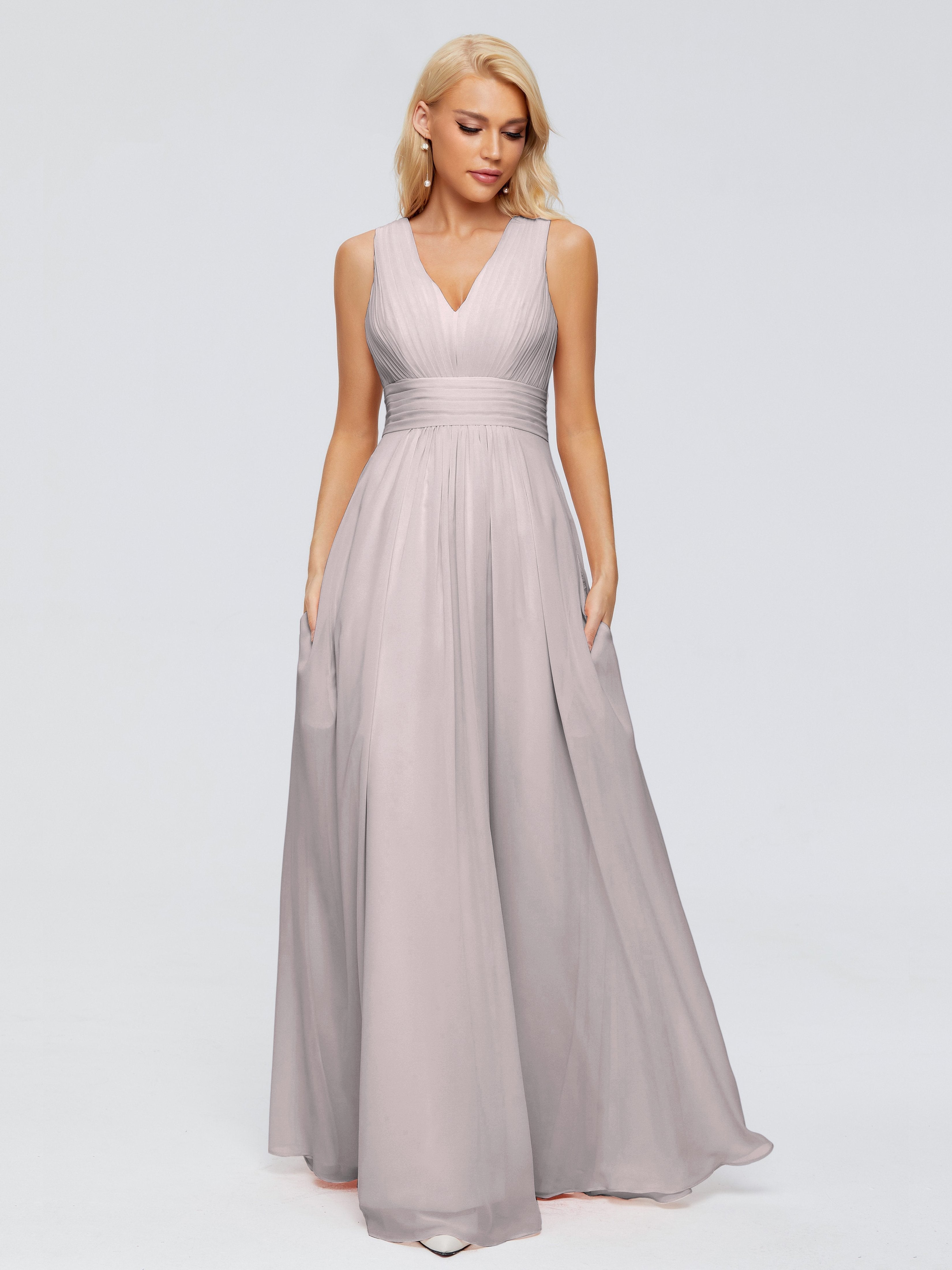 Juliana A-line V Neck Straps Chiffon Bridesmaid Dresses With Pockets