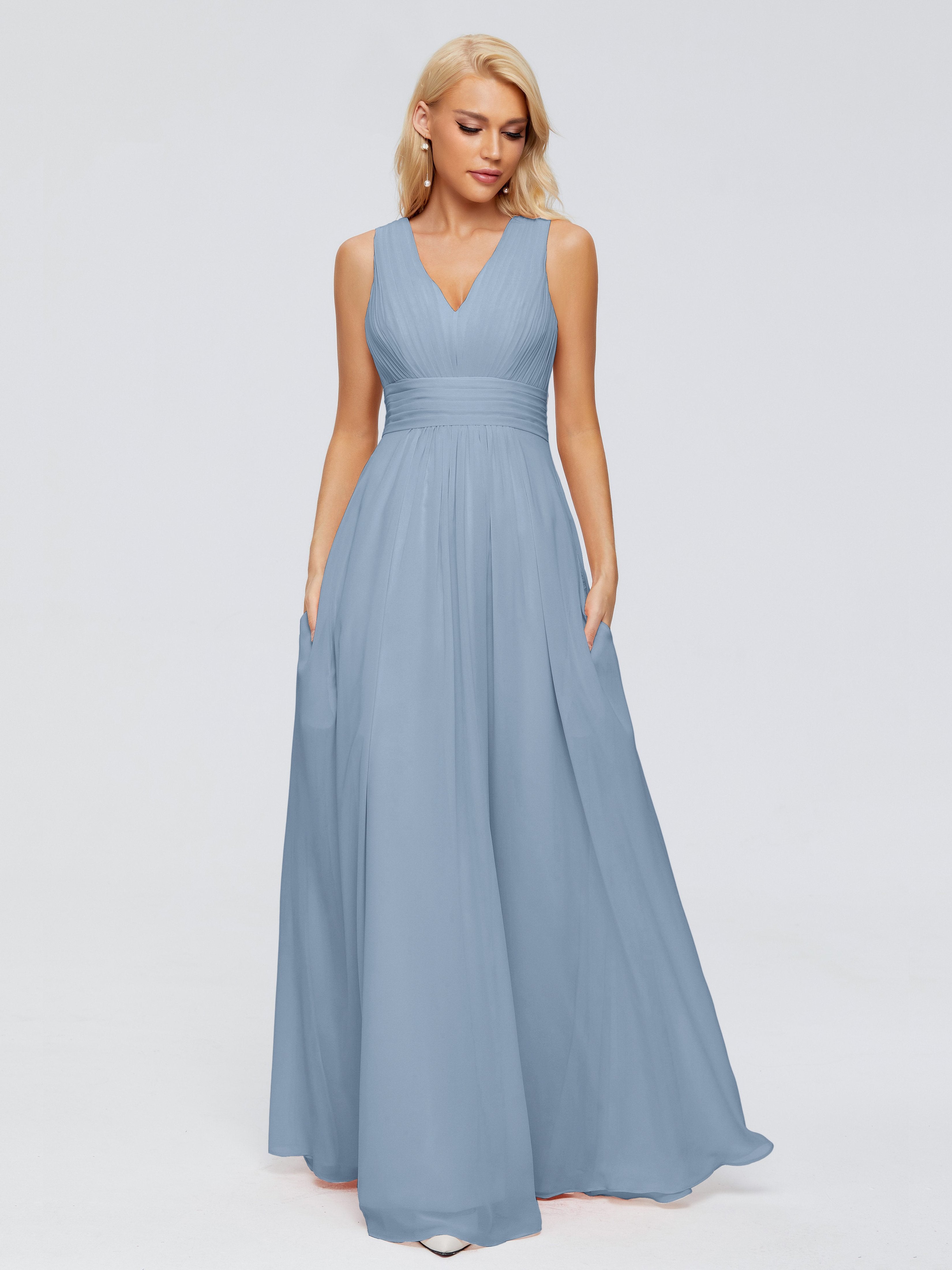 Juliana A-line V Neck Straps Chiffon Bridesmaid Dresses With Pockets
