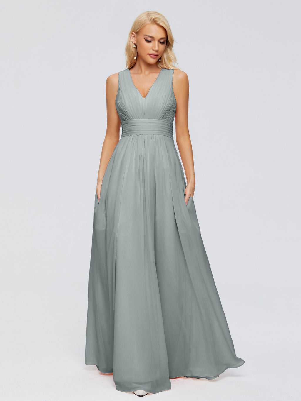 Juliana A-line V Neck Straps Chiffon Bridesmaid Dresses With Pockets