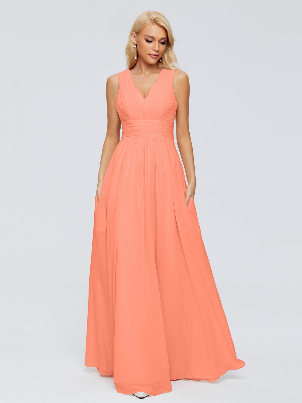 Juliana A-line V Neck Straps Chiffon Bridesmaid Dresses With Pockets