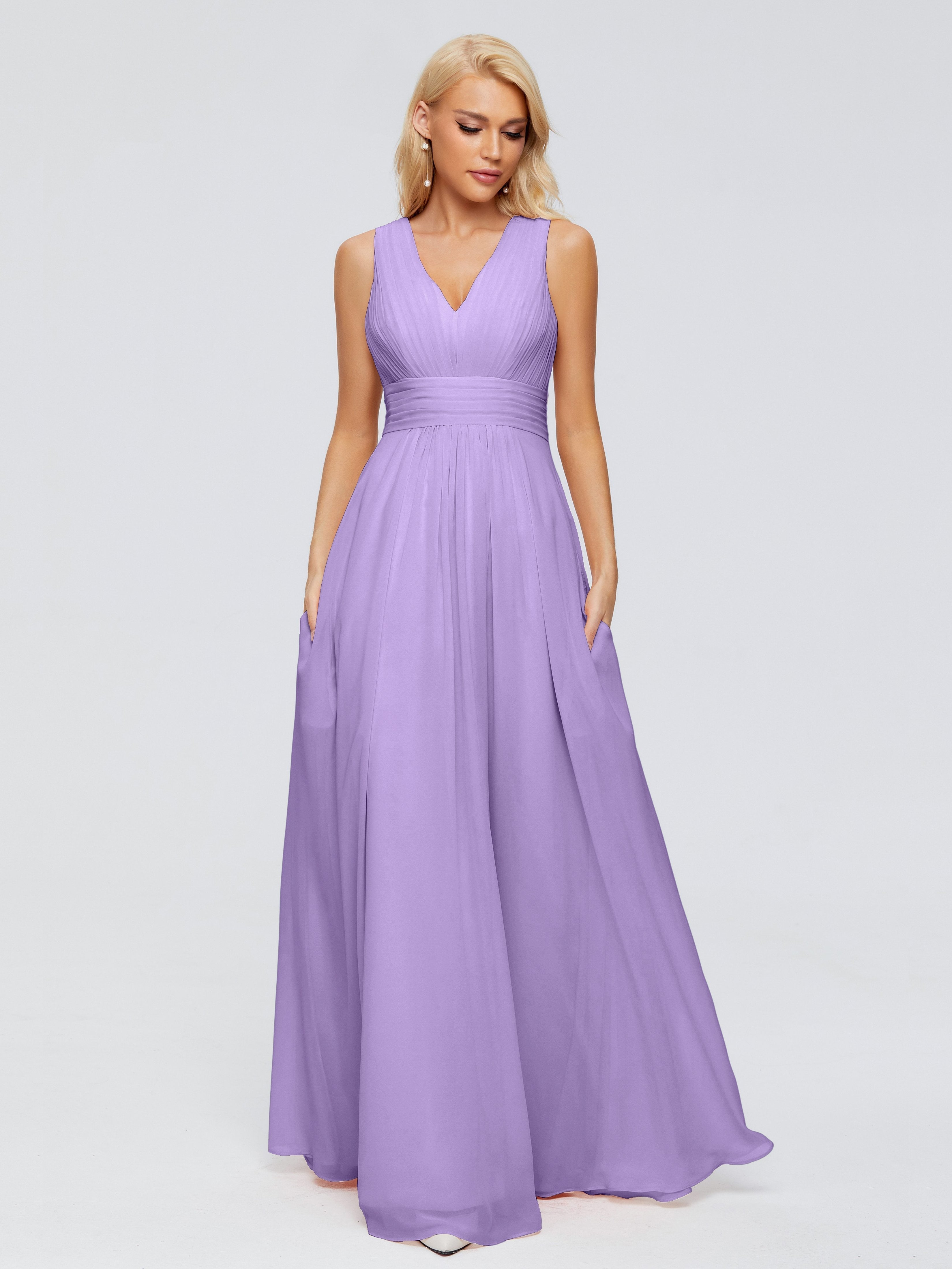 Juliana A-line V Neck Straps Chiffon Bridesmaid Dresses With Pockets