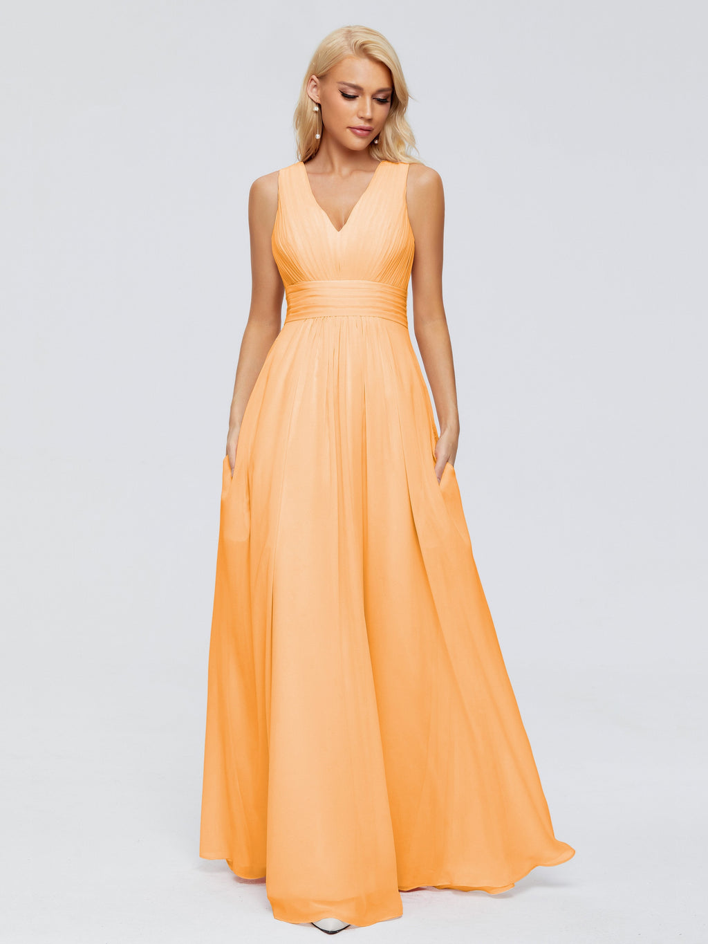 Juliana A-line V Neck Straps Chiffon Bridesmaid Dresses With Pockets