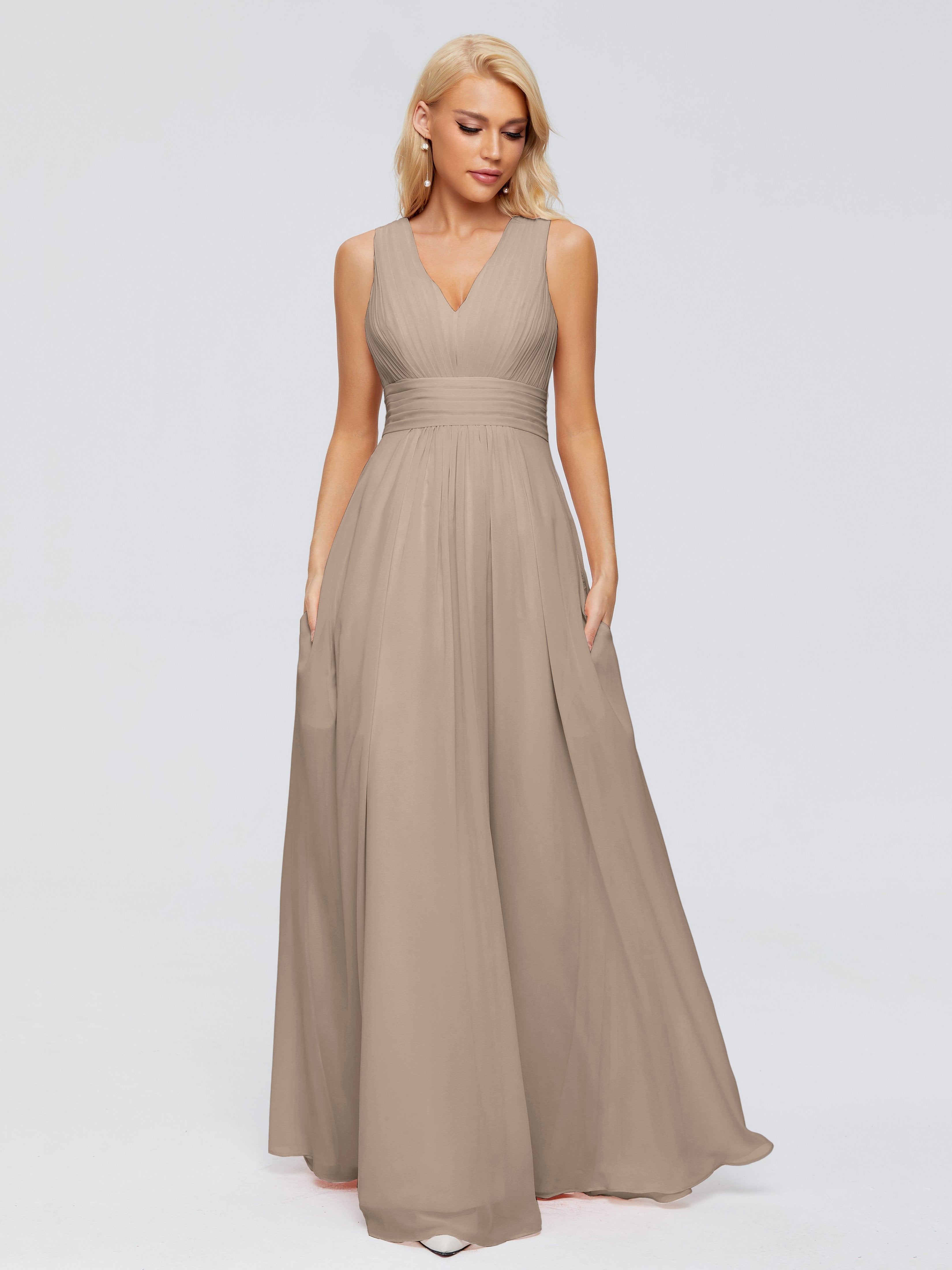 Juliana A-line V Neck Straps Chiffon Bridesmaid Dresses With Pockets