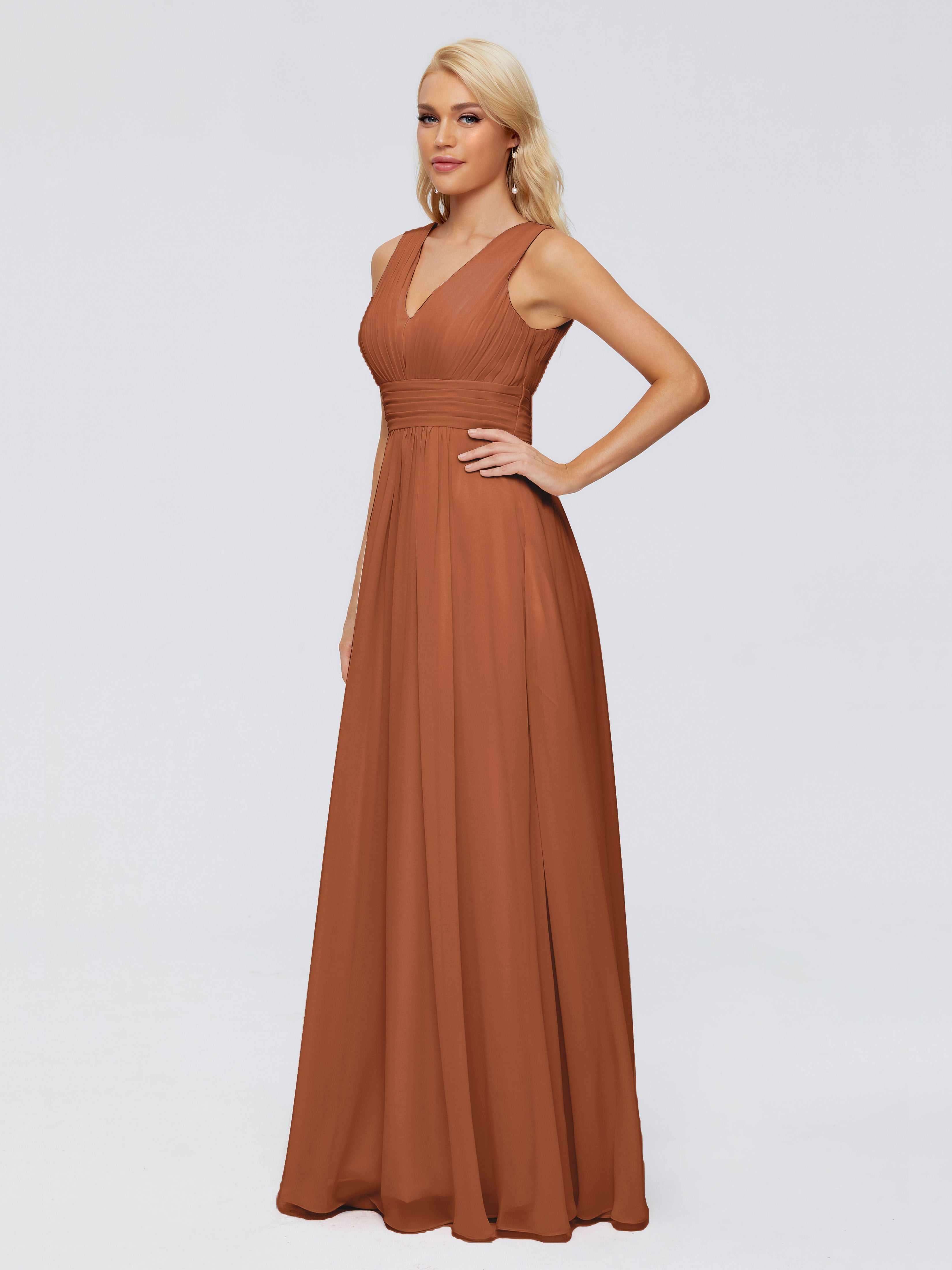 Juliana A-line V Neck Straps Chiffon Bridesmaid Dresses With Pockets