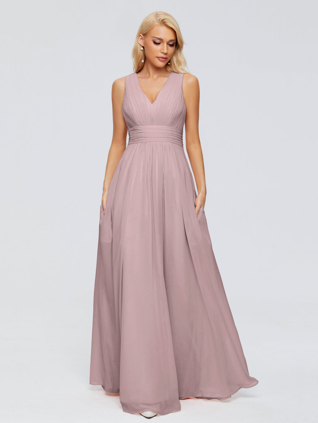 Juliana A-line V Neck Straps Chiffon Bridesmaid Dresses With Pockets