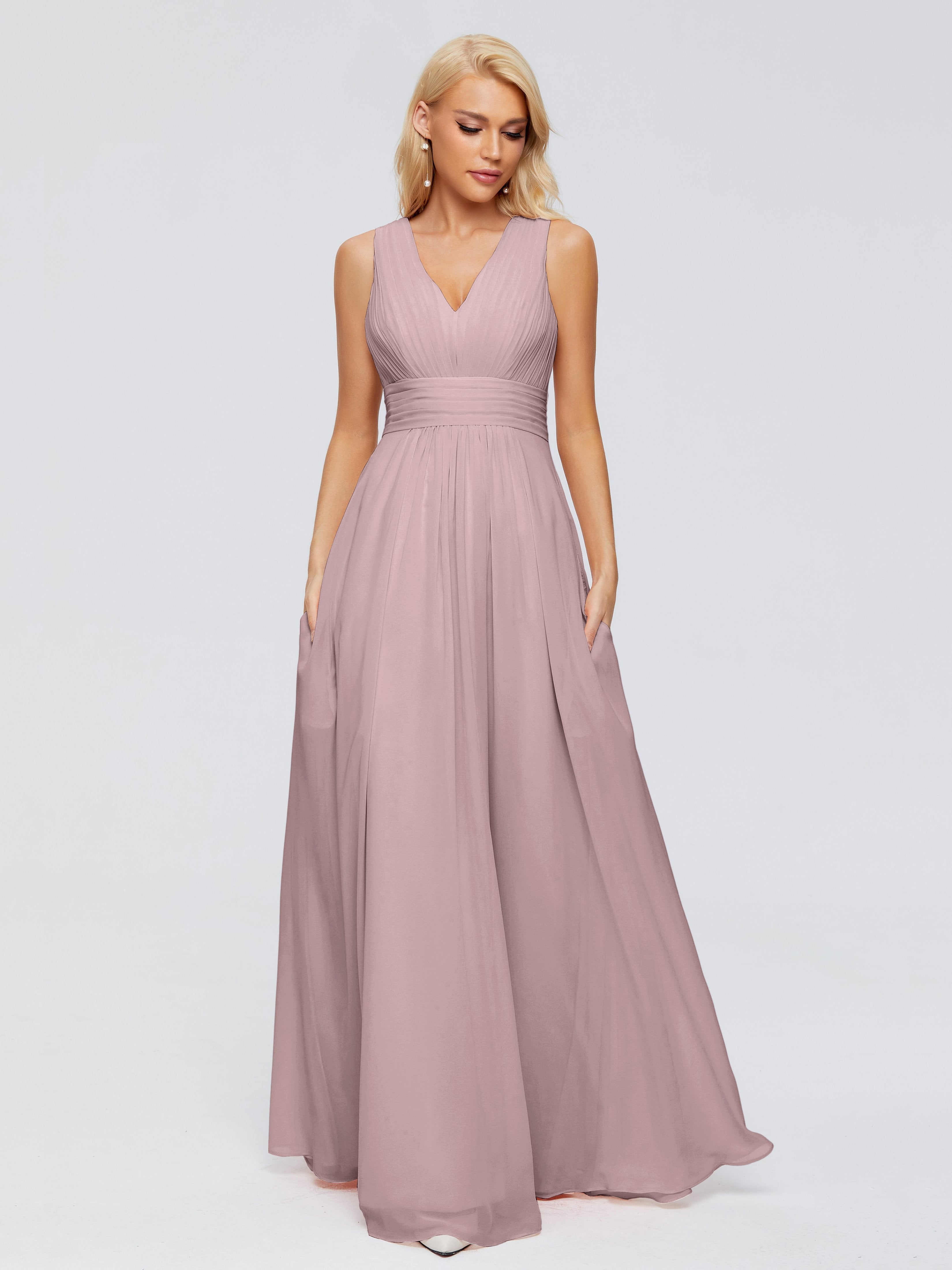 Juliana A-line V Neck Straps Chiffon Bridesmaid Dresses With Pockets