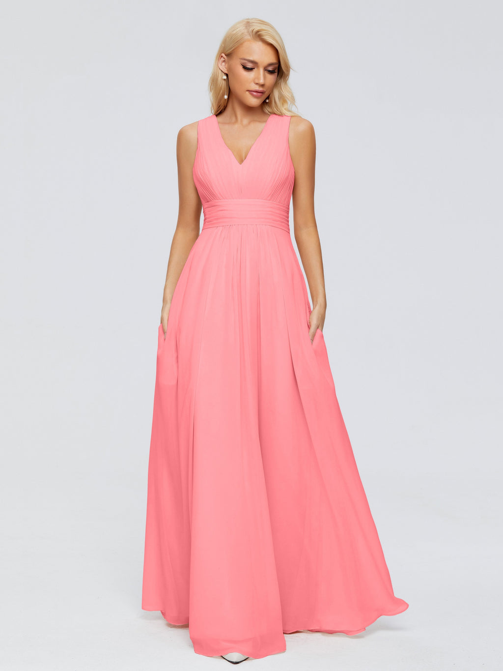 Juliana A-line V Neck Straps Chiffon Bridesmaid Dresses With Pockets