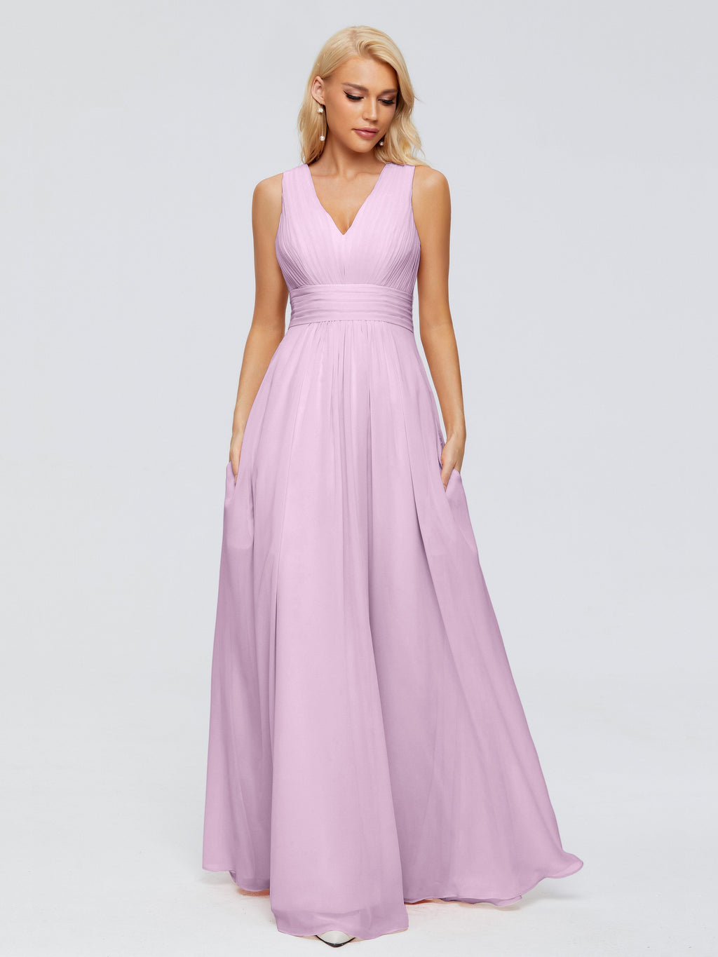 Juliana A-line V Neck Straps Chiffon Bridesmaid Dresses With Pockets