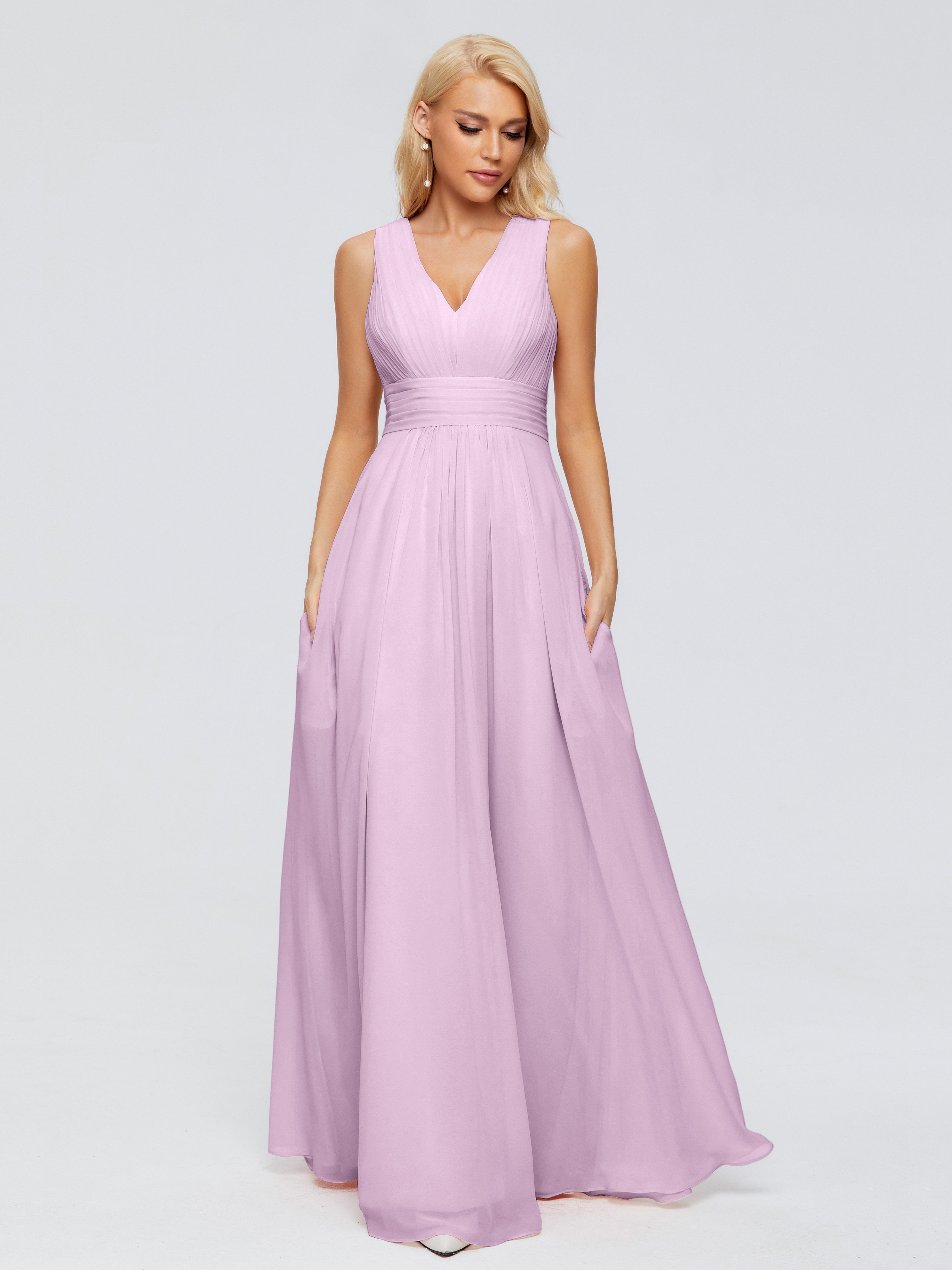 Juliana A-line V Neck Straps Chiffon Bridesmaid Dresses With Pockets
