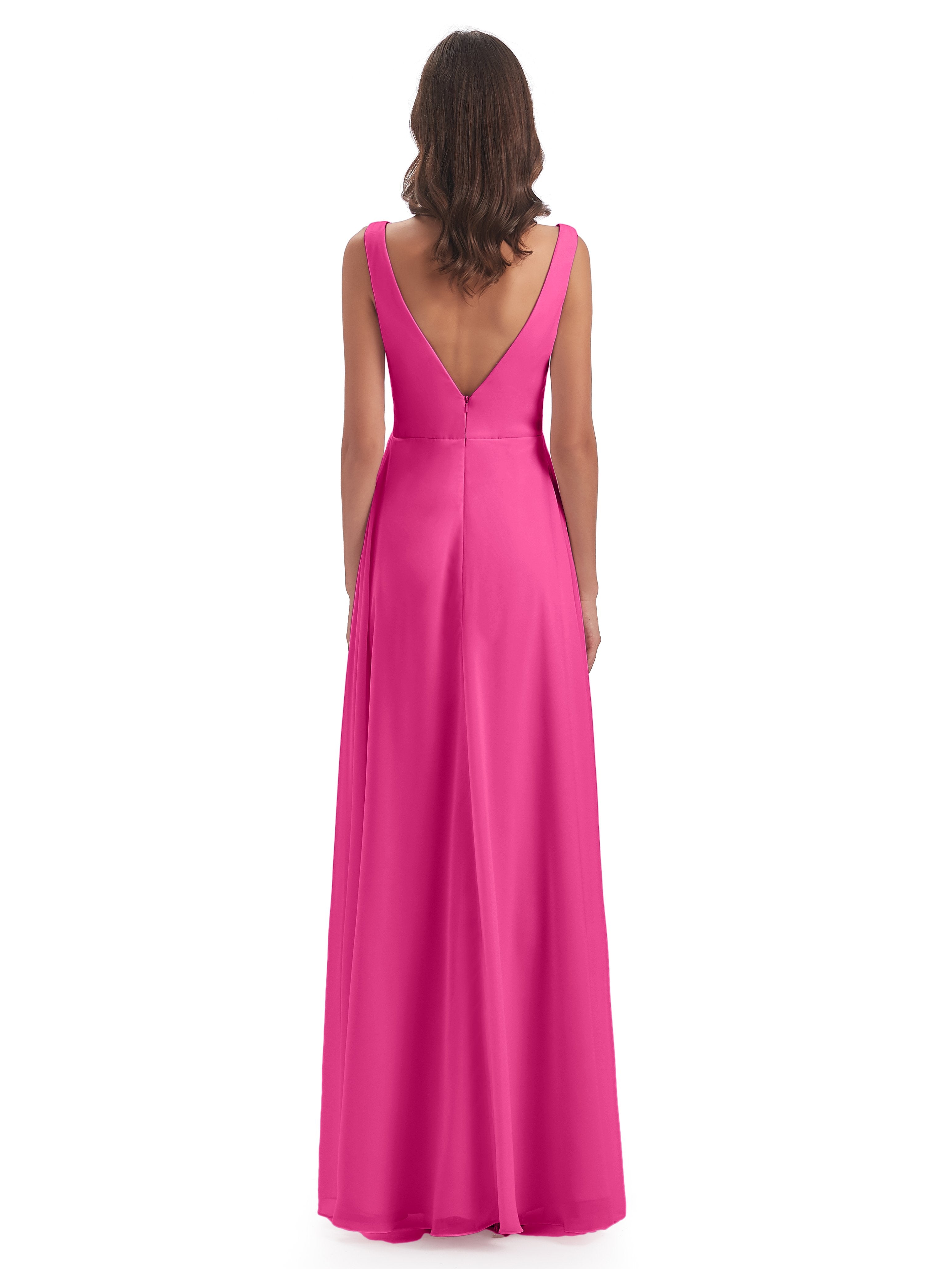 Jurnee Floor Length V-neck Ruched Chiffon Bridesmaid Dresses