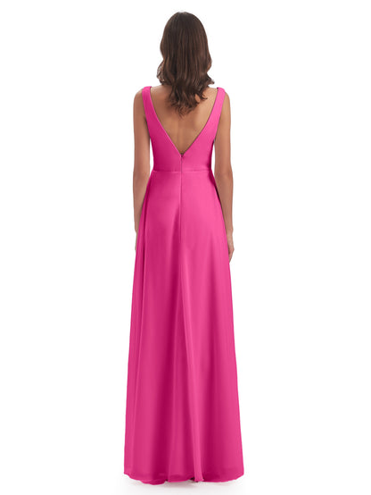Jurnee Floor Length V-neck Ruched Chiffon Bridesmaid Dresses