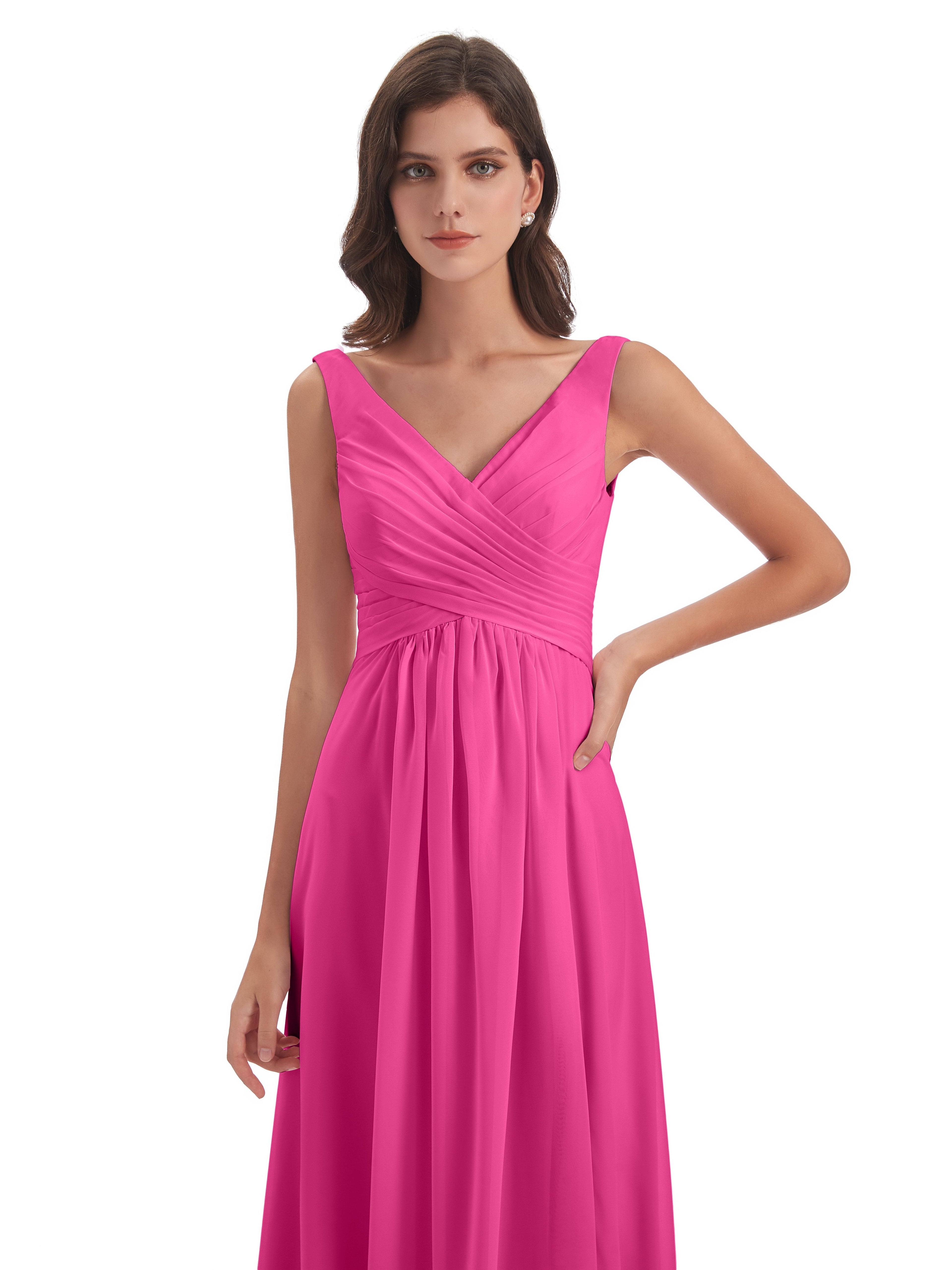 Jurnee Floor Length V-neck Ruched Chiffon Bridesmaid Dresses