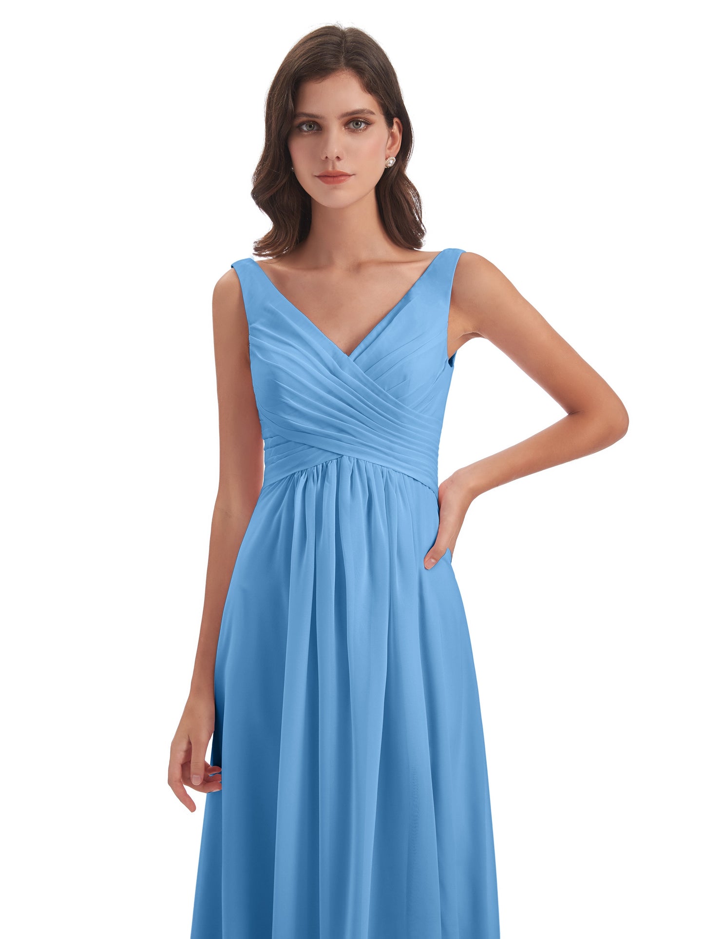 Jurnee Floor Length V-neck Ruched Chiffon Bridesmaid Dresses