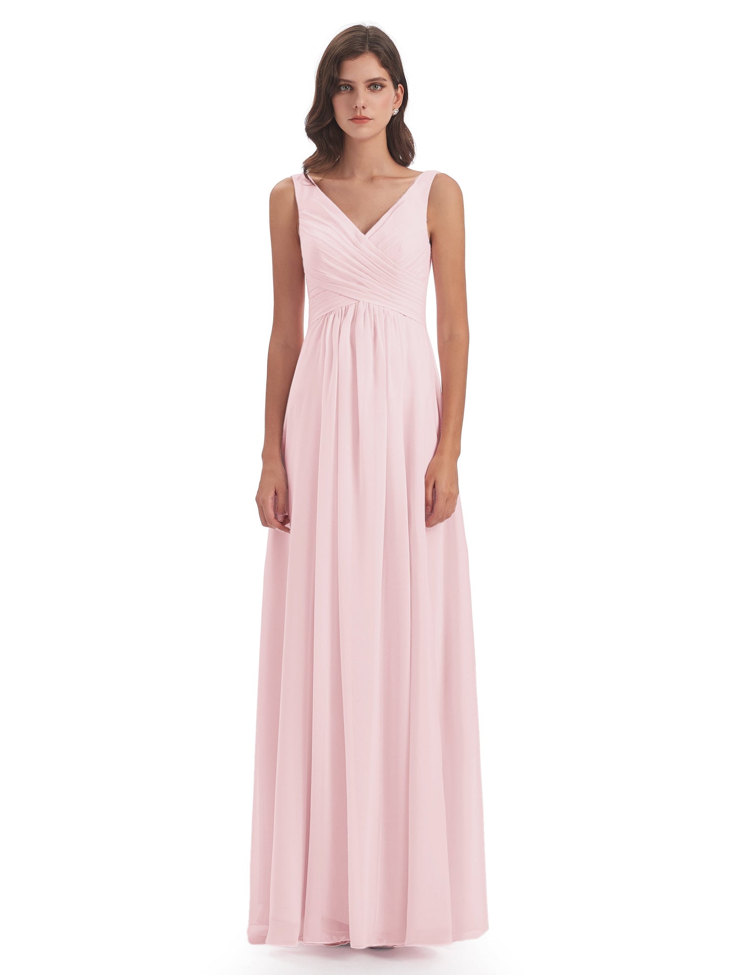Jurnee Floor Length V-neck Ruched Chiffon Bridesmaid Dresses
