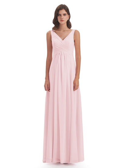Jurnee Floor Length V-neck Ruched Chiffon Bridesmaid Dresses