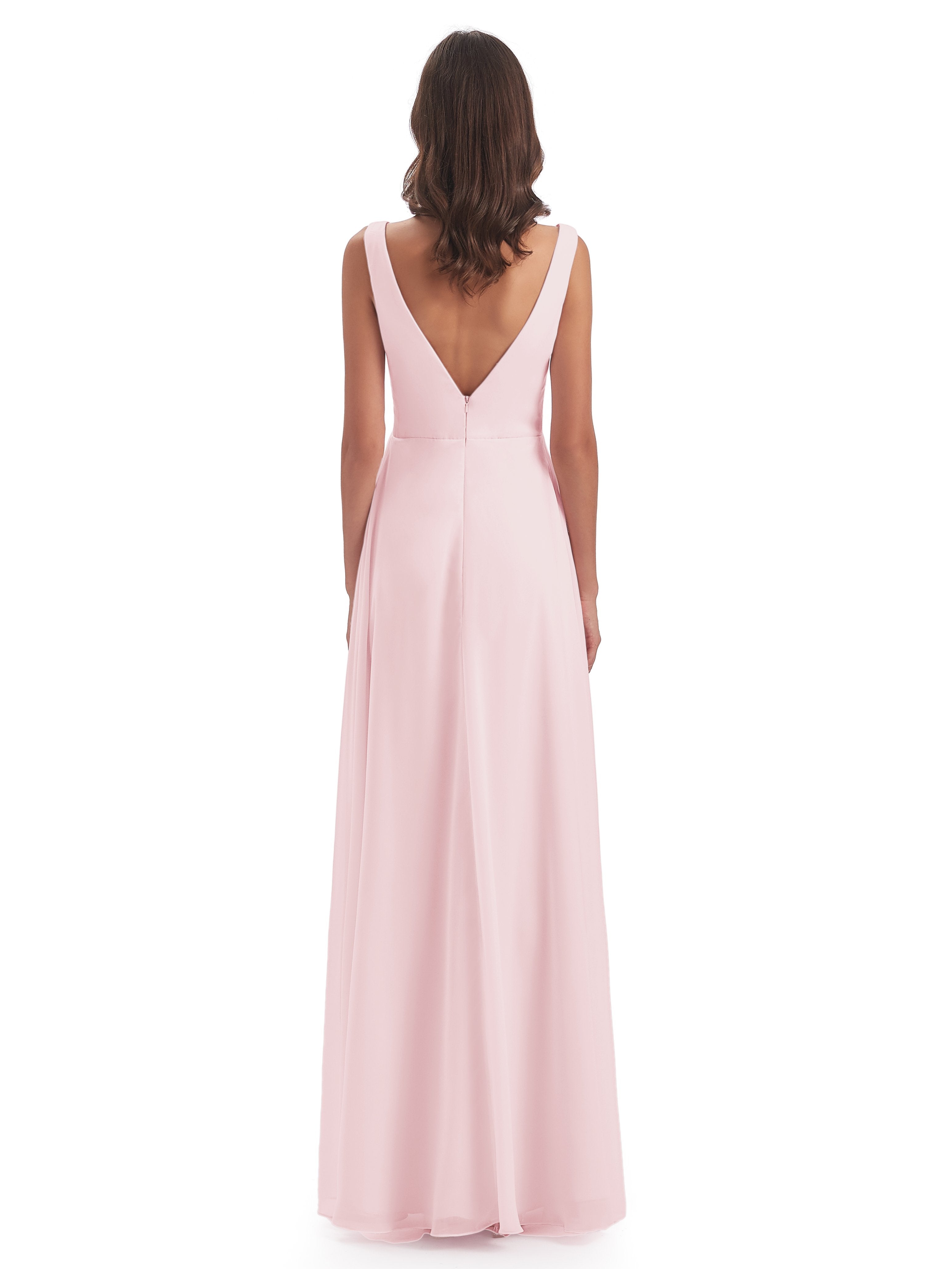 Jurnee Floor Length V-neck Ruched Chiffon Bridesmaid Dresses