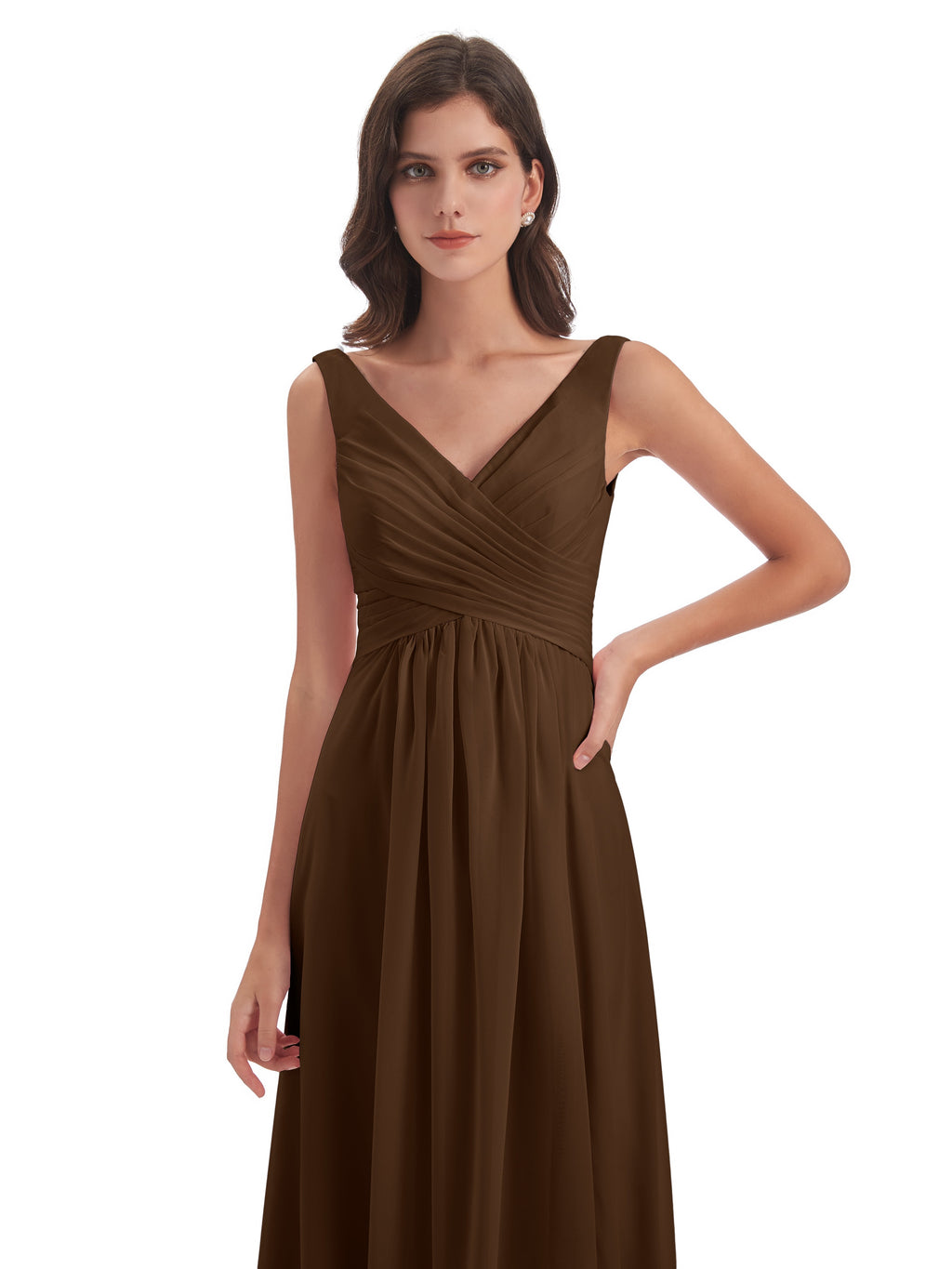 Jurnee Floor Length V-neck Ruched Chiffon Bridesmaid Dresses