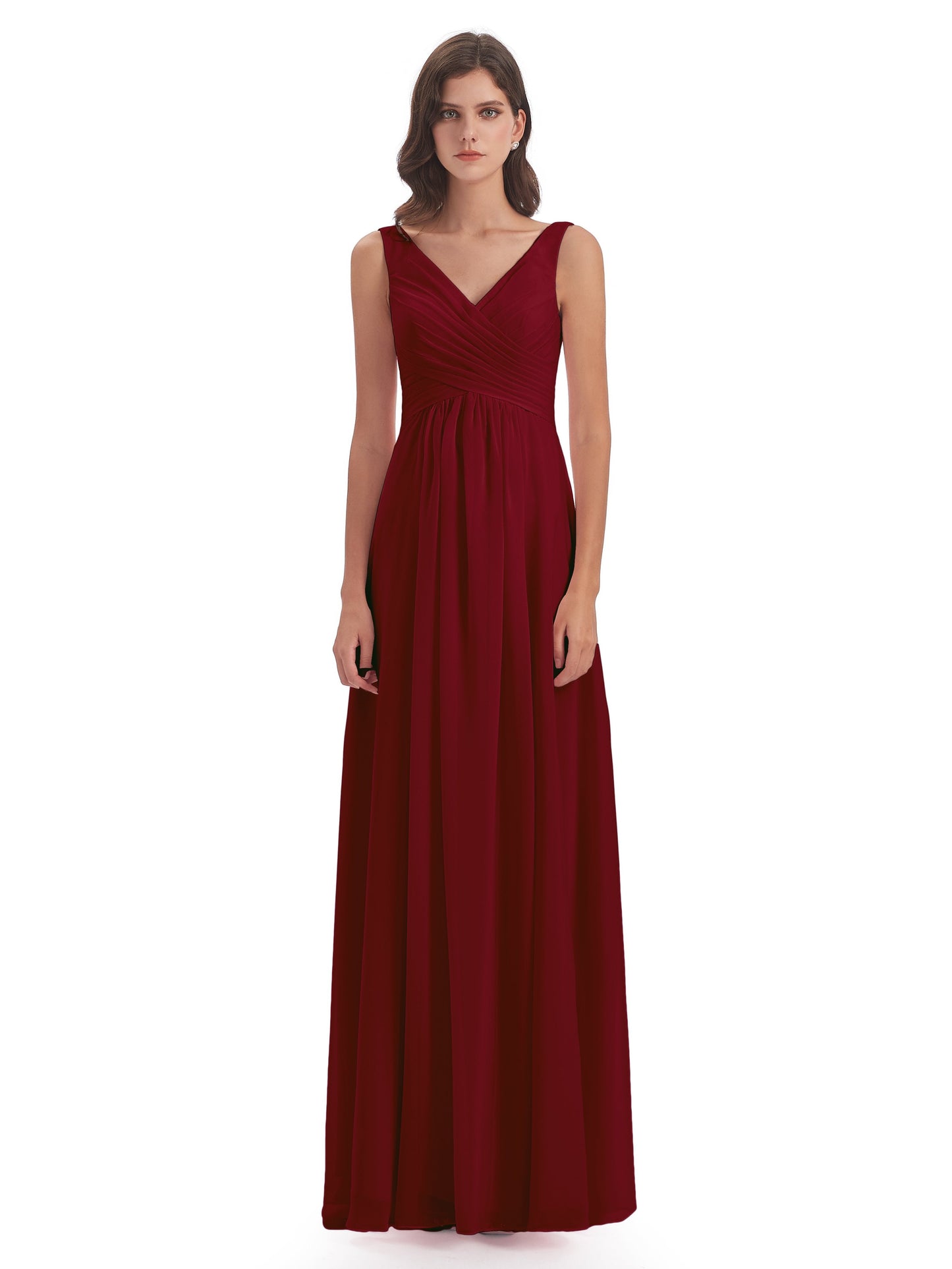 Jurnee Floor Length V-neck Ruched Chiffon Bridesmaid Dresses