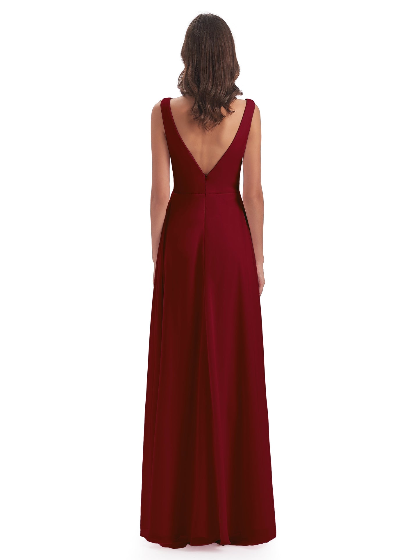 Jurnee Floor Length V-neck Ruched Chiffon Bridesmaid Dresses