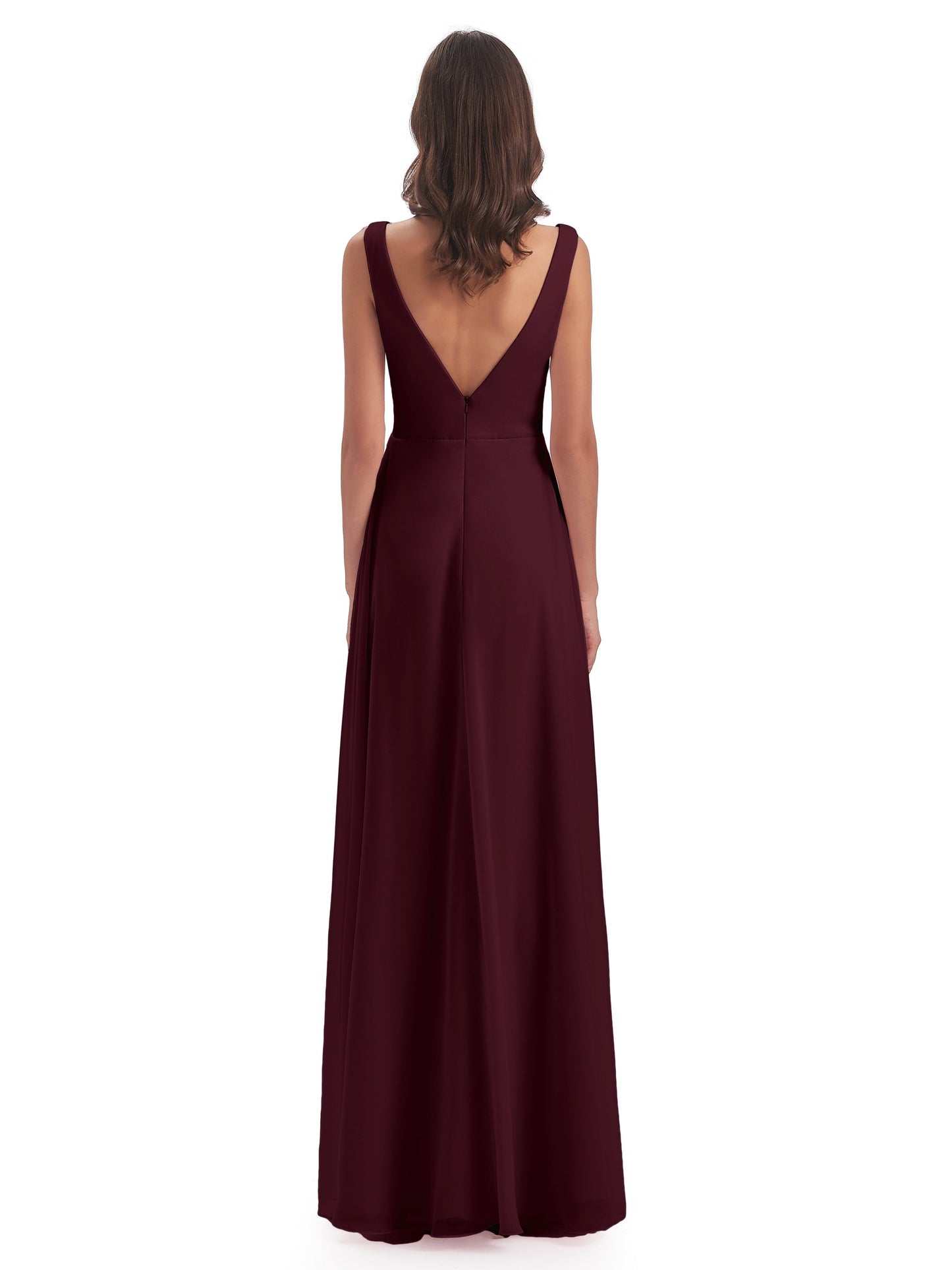 Jurnee Floor Length V-neck Ruched Chiffon Bridesmaid Dresses