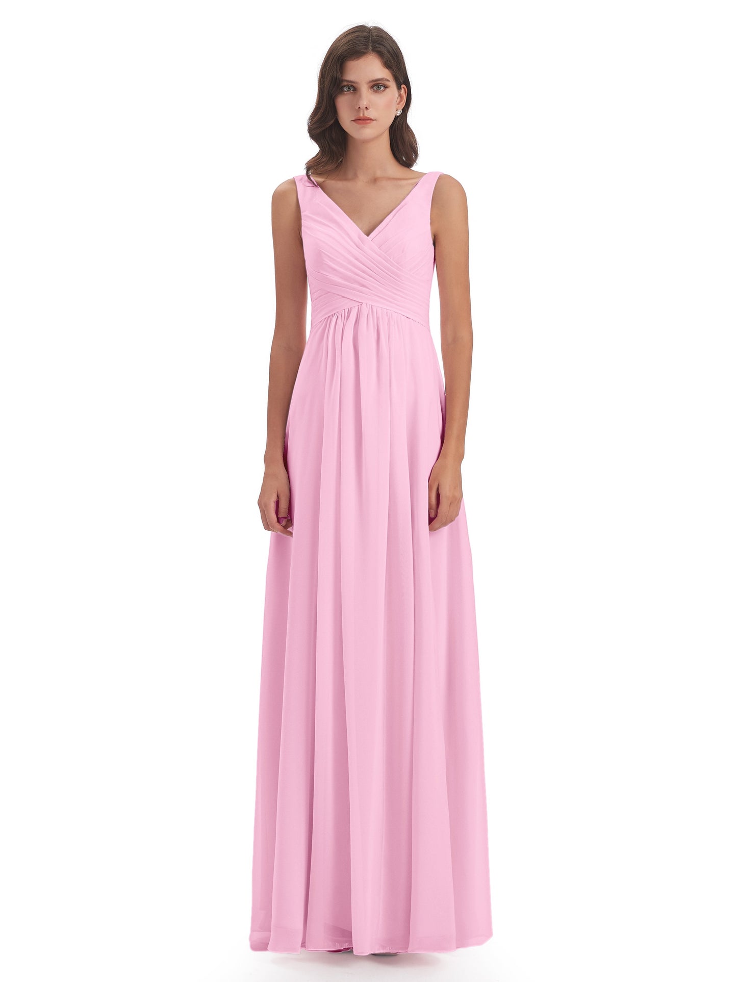 Jurnee Floor Length V-neck Ruched Chiffon Bridesmaid Dresses