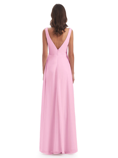 Jurnee Floor Length V-neck Ruched Chiffon Bridesmaid Dresses