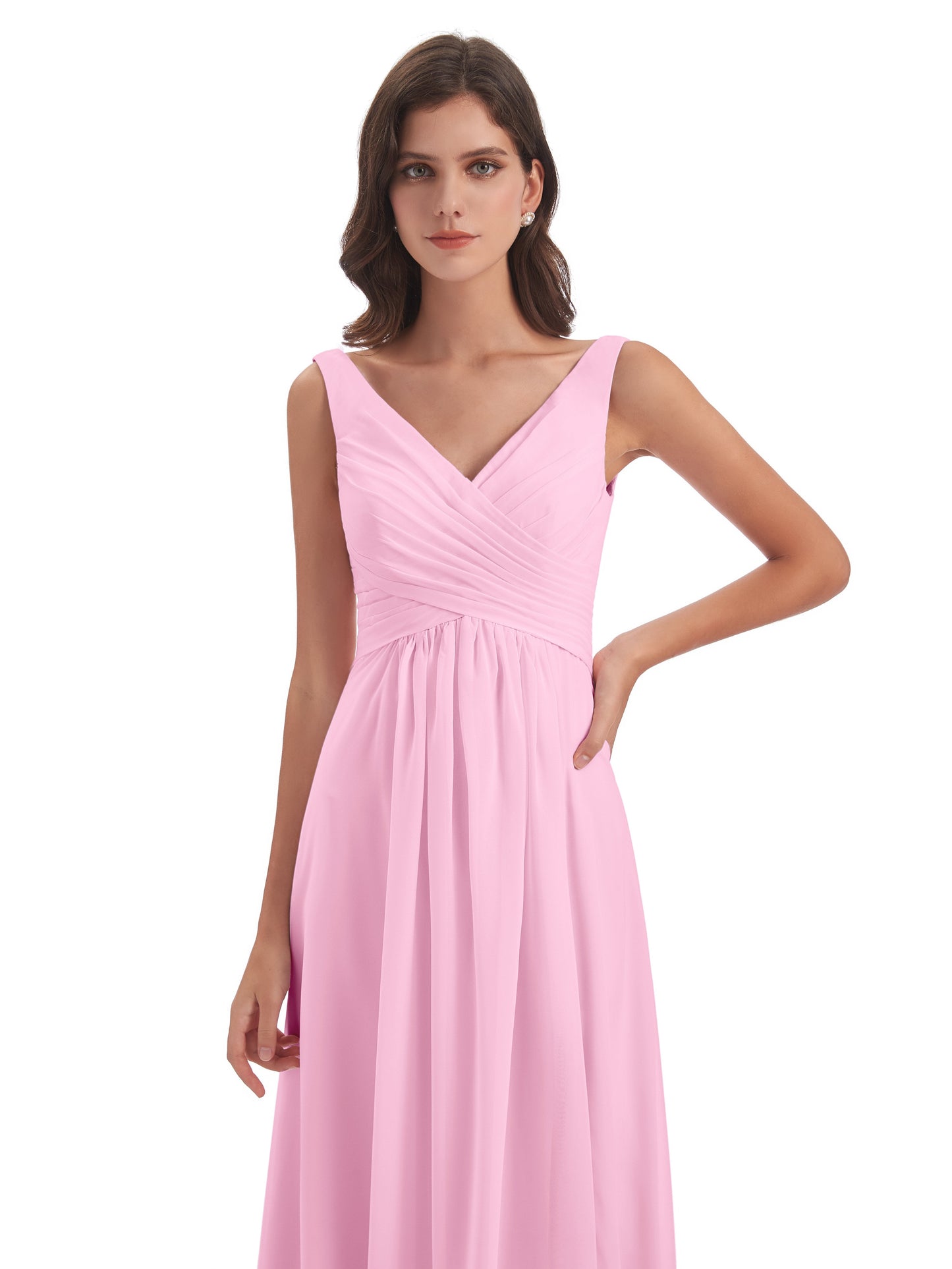 Jurnee Floor Length V-neck Ruched Chiffon Bridesmaid Dresses