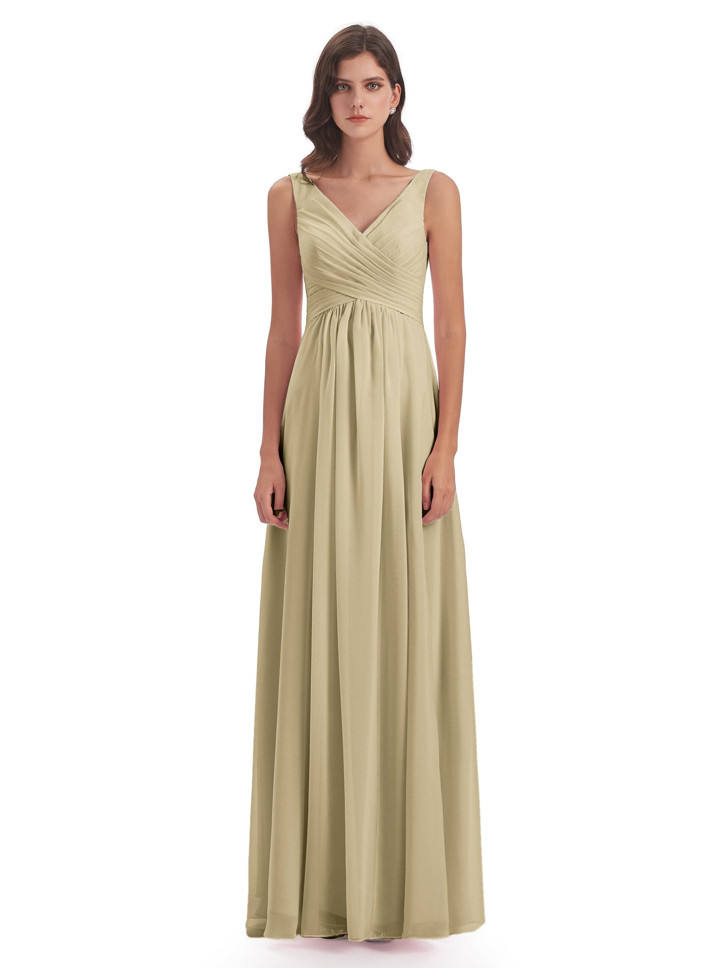 Jurnee Floor Length V-neck Ruched Chiffon Bridesmaid Dresses
