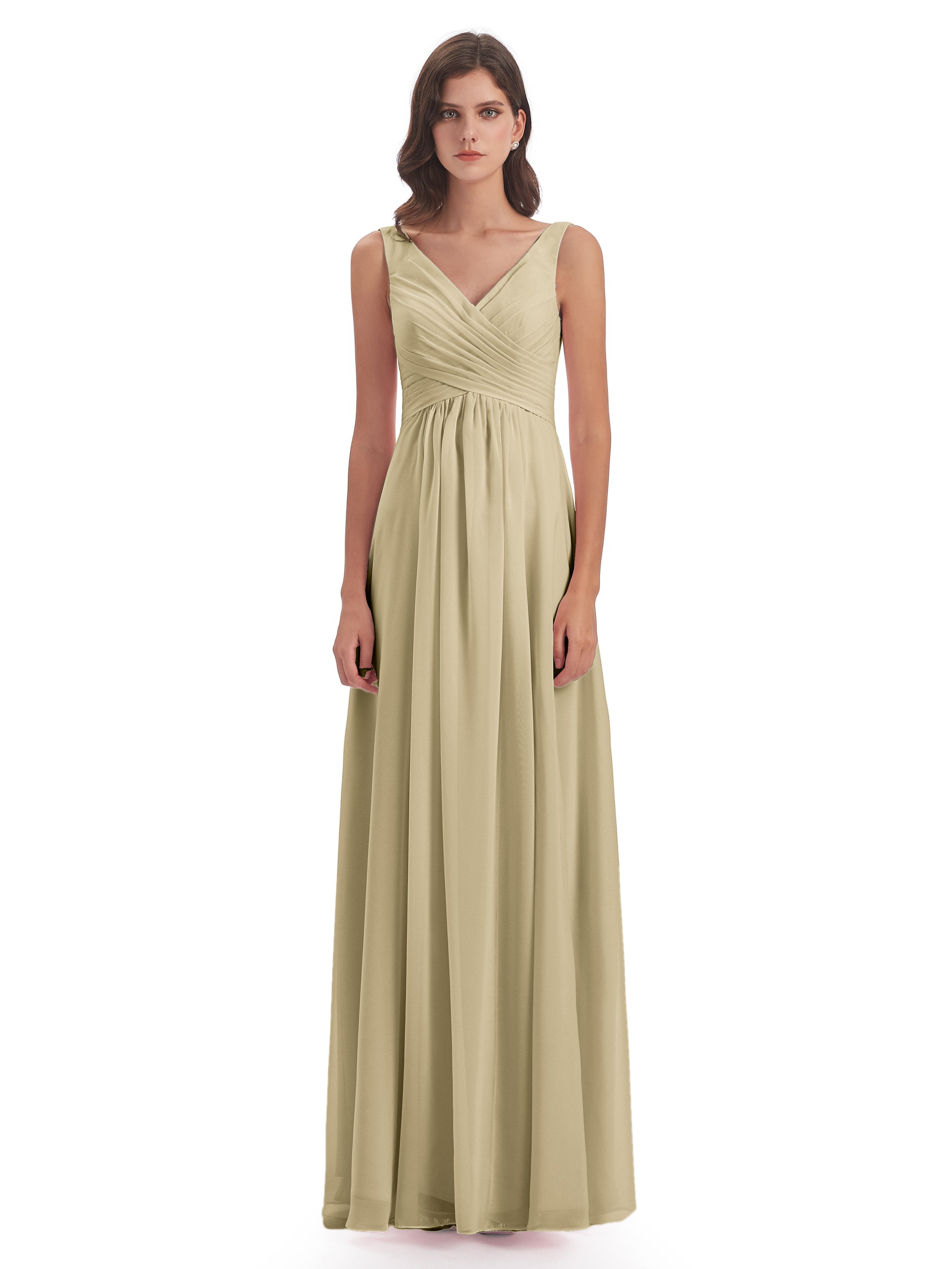 Jurnee Floor Length V-neck Ruched Chiffon Bridesmaid Dresses